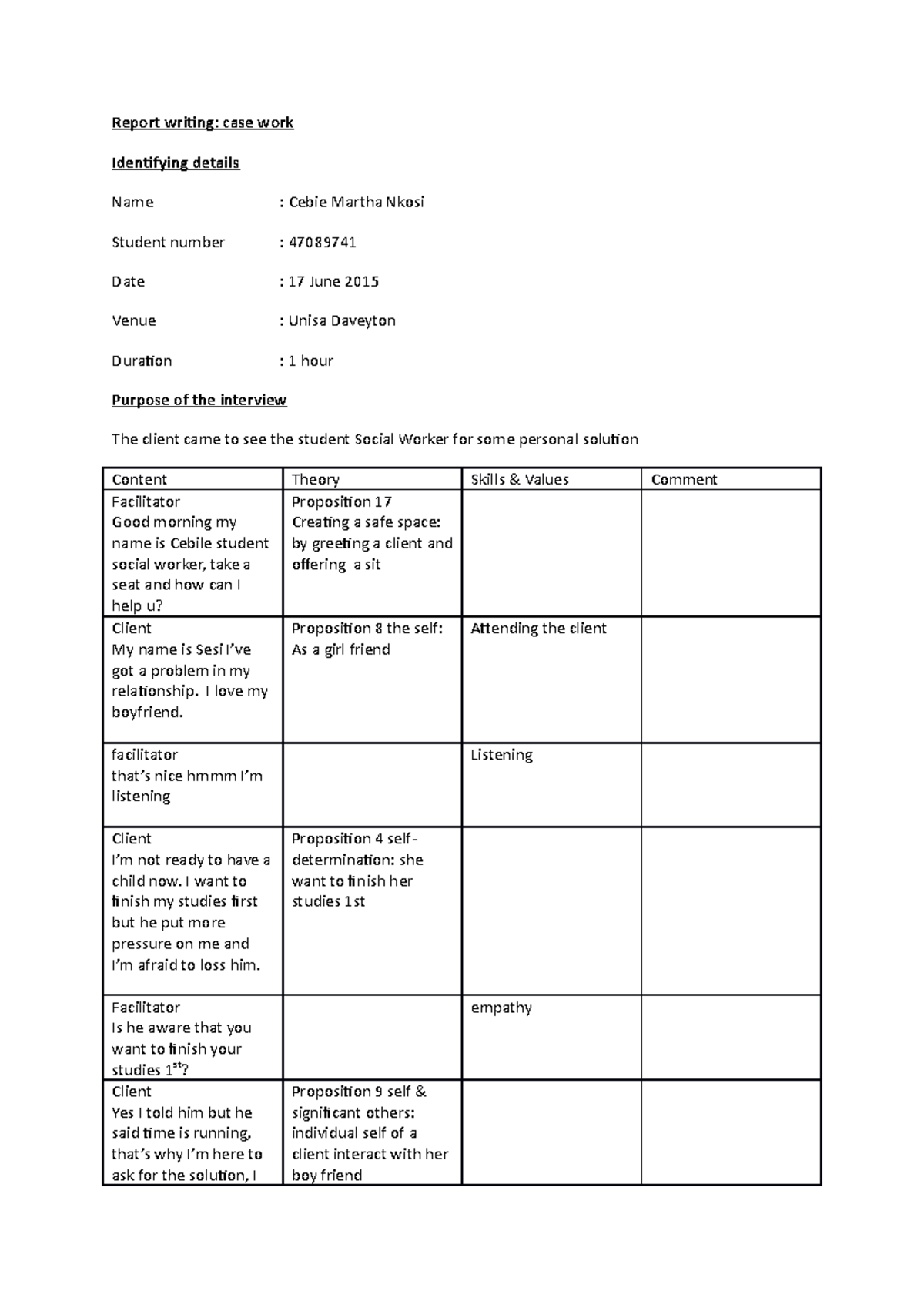 4 case reports-1 - ASSIGNMENTS - Report writing: case work Identifying ...