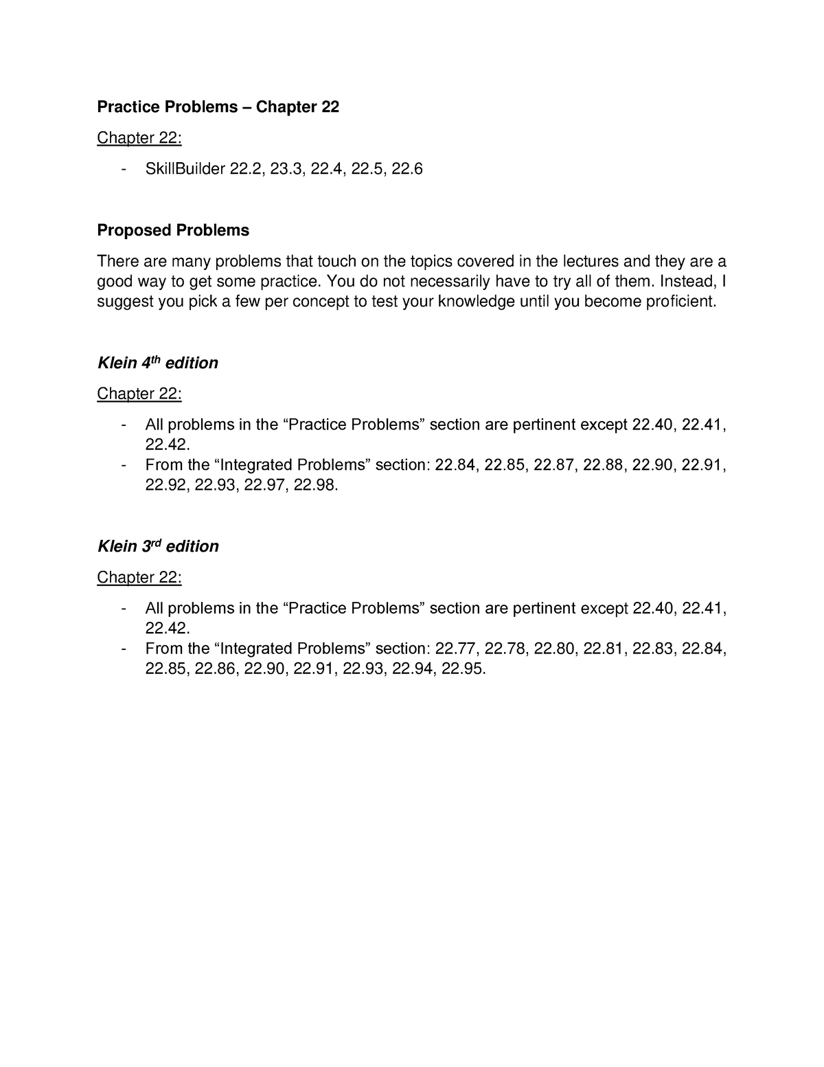 Practice Problems - Chapter 22 - Practice Problems – Chapter 22 Chapter ...