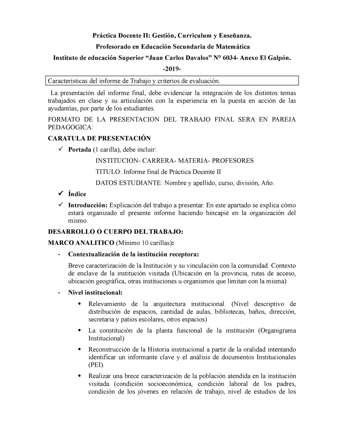 Práctica Docente II trabajo de campo - Práctica Docente II: Gestión,  Curriculum y Enseñanza. - Studocu