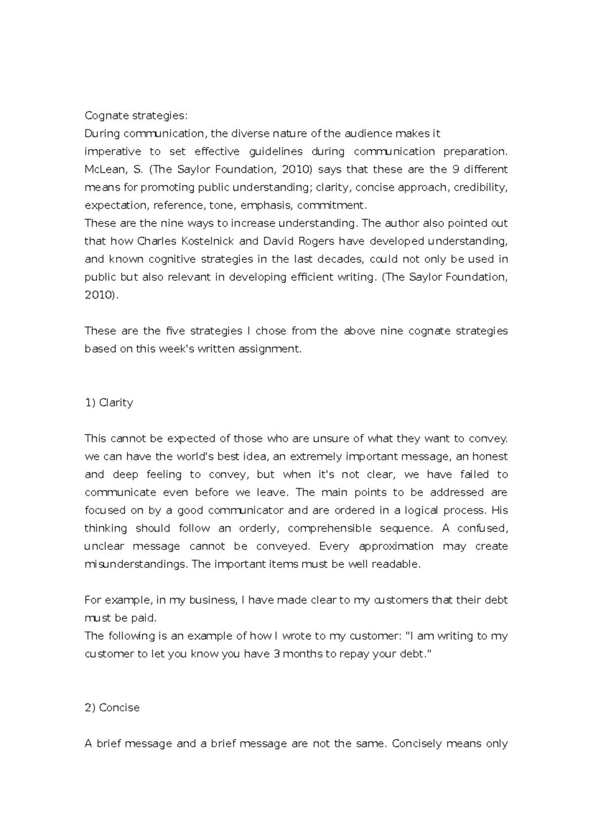 BUS 1105 written assignment unit 3 - Cognate strategies: During ...
