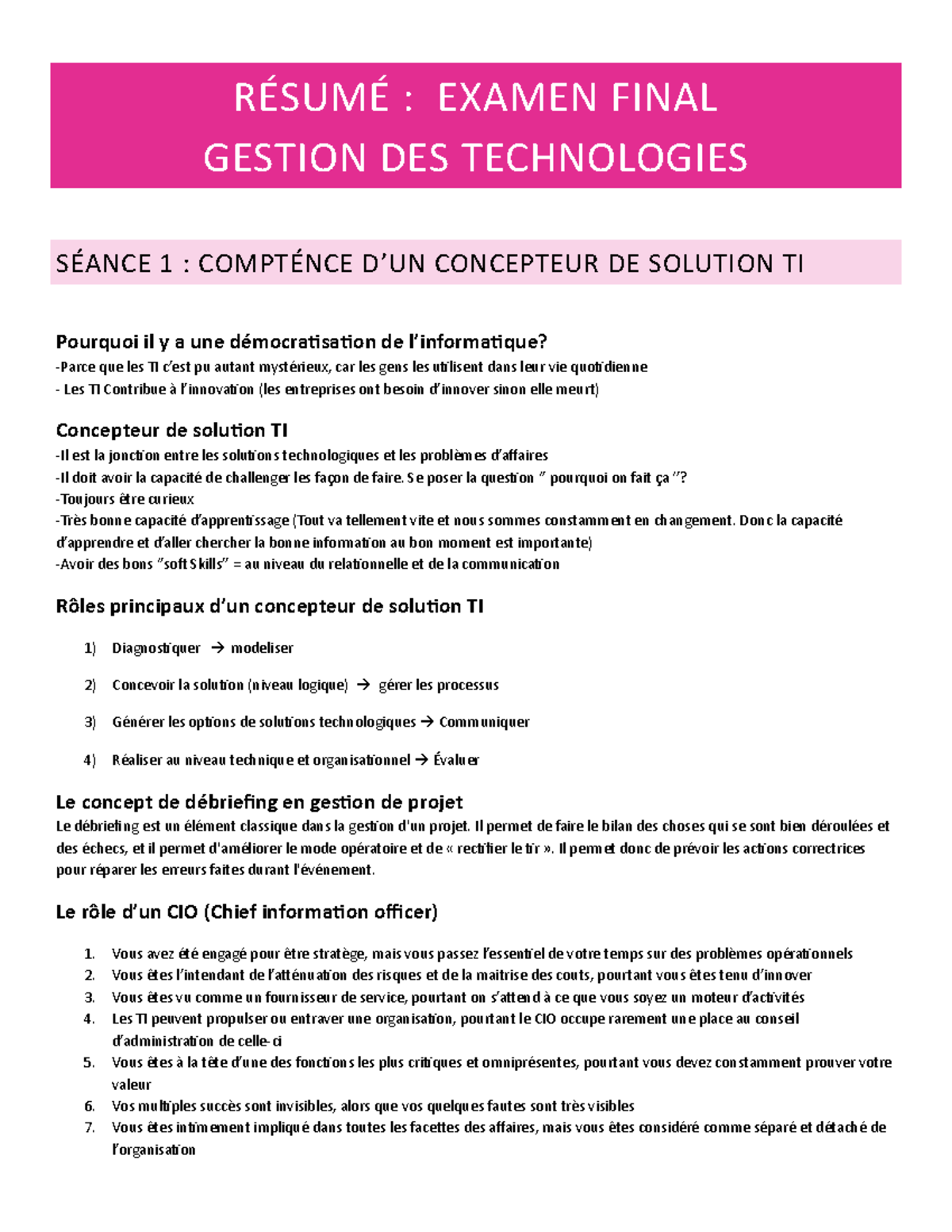 RÉsumÉ EXAM Final - Résumé Gestion des technologies de l'information ...