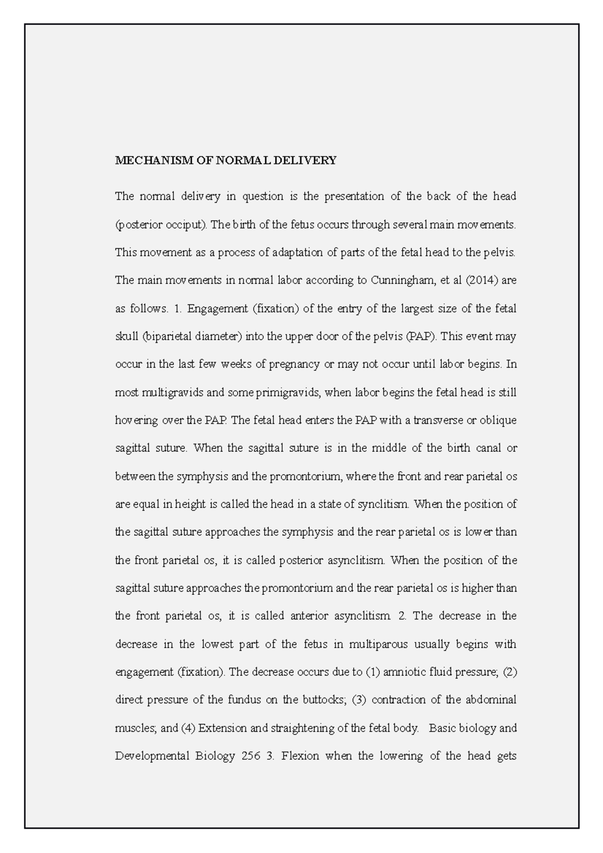 Documents Notes Biology - Mechanism OF Normal Delivery - MECHANISM OF ...