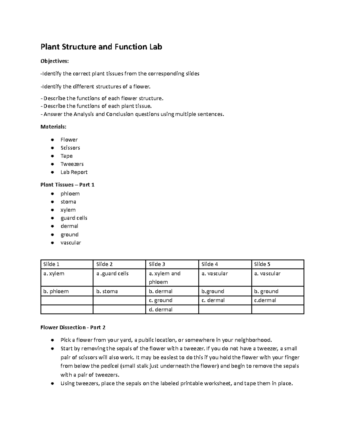 Virtual plants lab report - Plant Structure and Function Lab Objectives ...