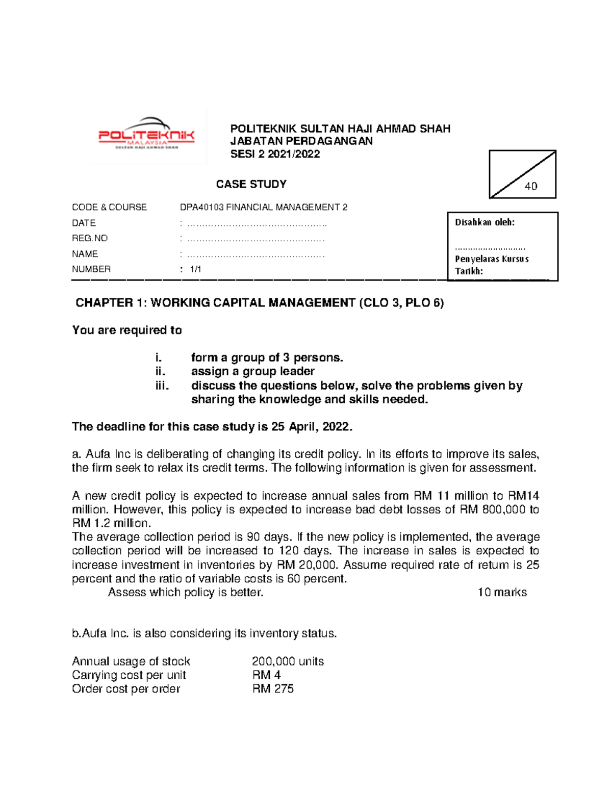 case study business finance politeknik