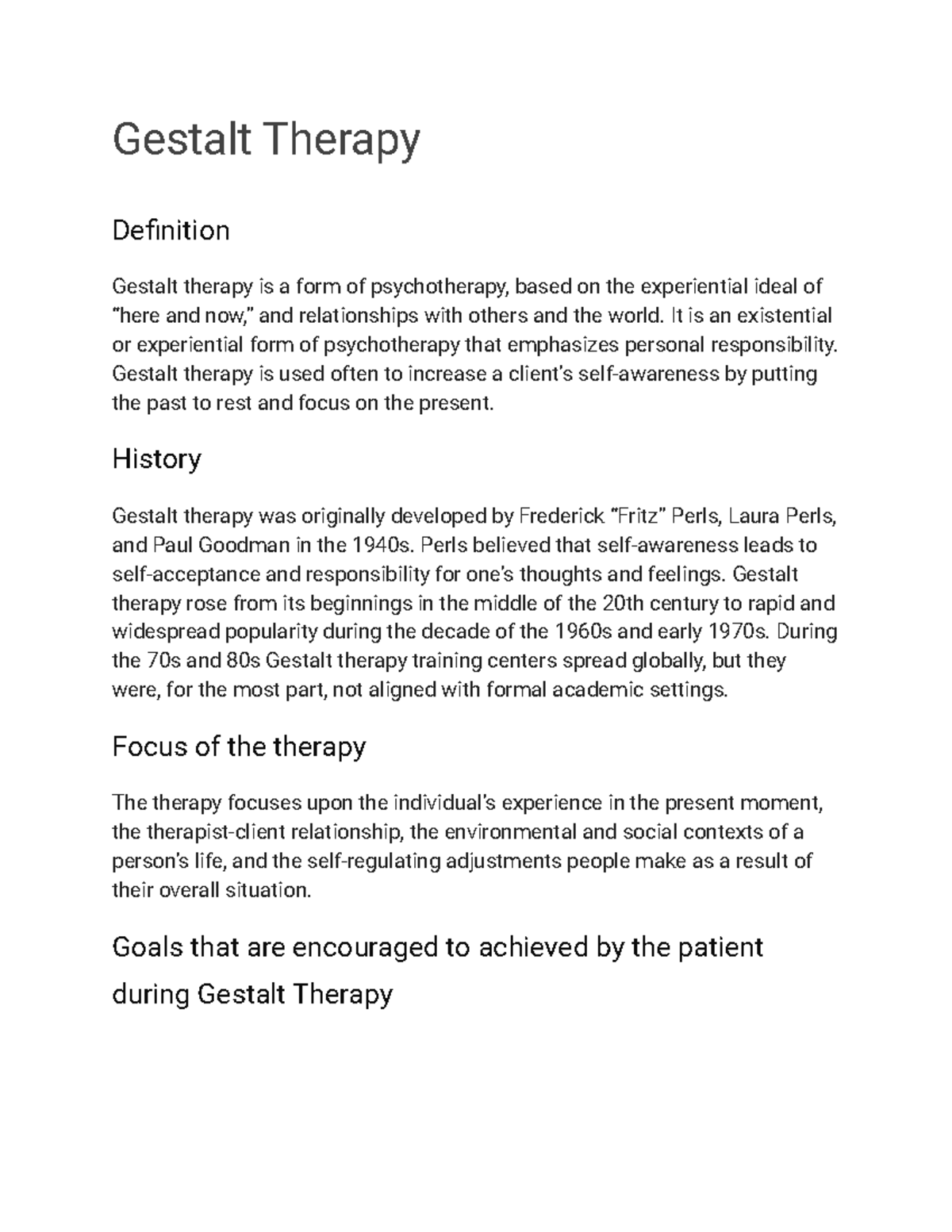 Gestalt Therapy lecture notes Gestalt Therapy Definition Gestalt