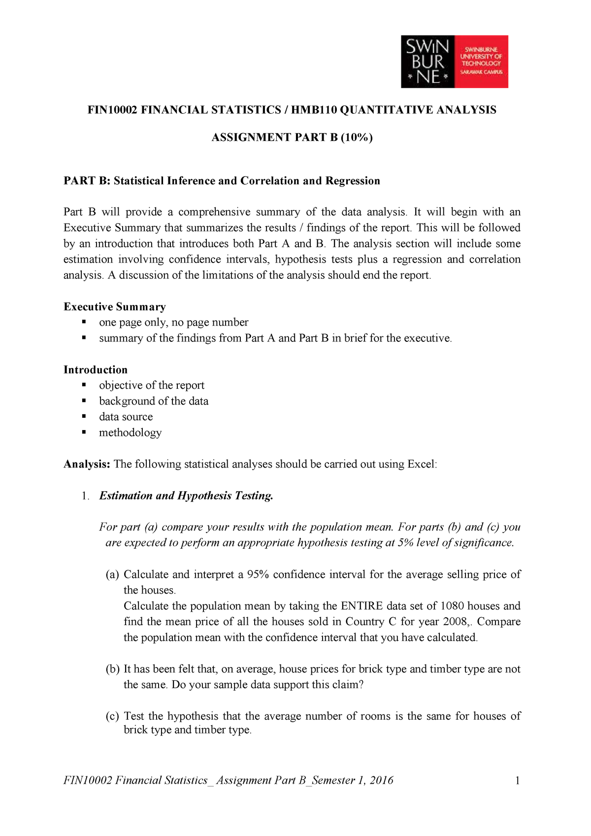 fin10002 financial statistics assignment 2 major assignment