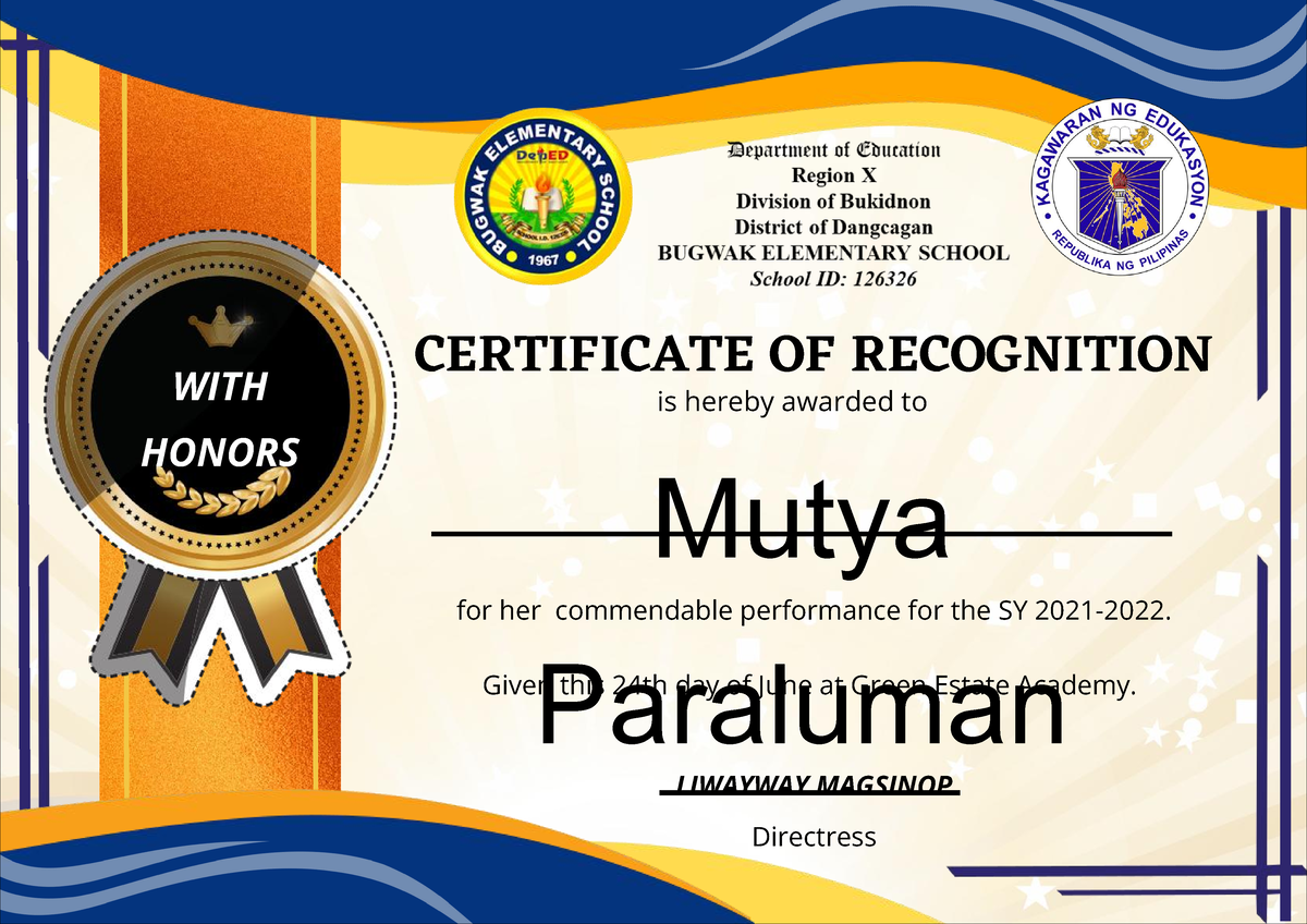 Certificates-OF- Recognition - Mutya Paraluman is hereby awarded to for ...