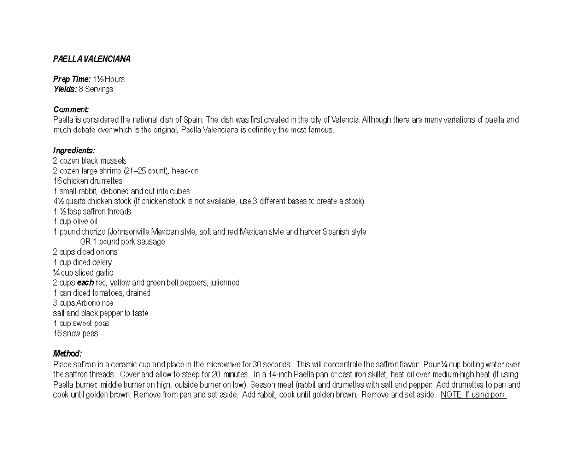 Paella Valenciana cajun creole PAELLA VALENCIANA Prep Time 1½