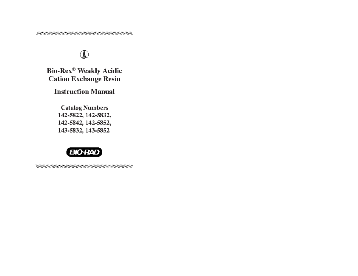 Bioresin - For references - Bio-Rex ® Weakly Acidic Cation Exchange ...