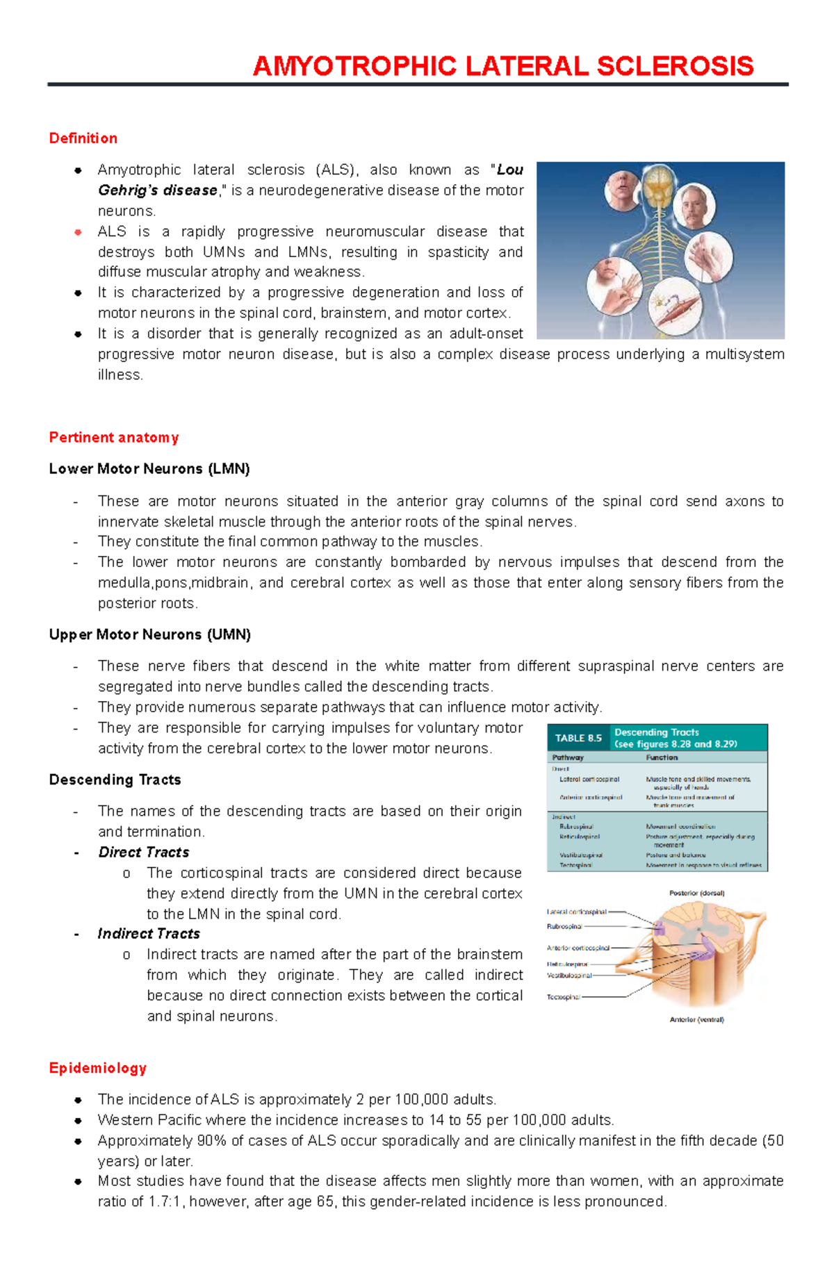 ALS (Amyotrophic Lateral Sclerosis) Medical Background AMYOTROPHIC