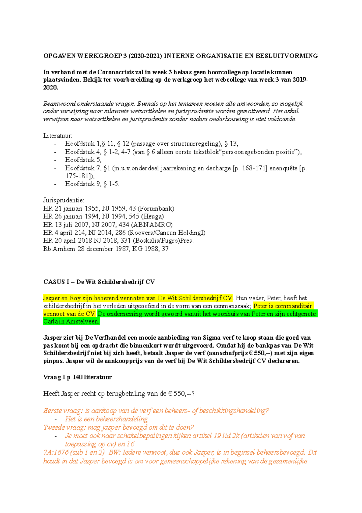 Wg Ondermingsrecht Week 3 - OPGAVEN WERKGROEP 3 (2020-2021) INTERNE ...