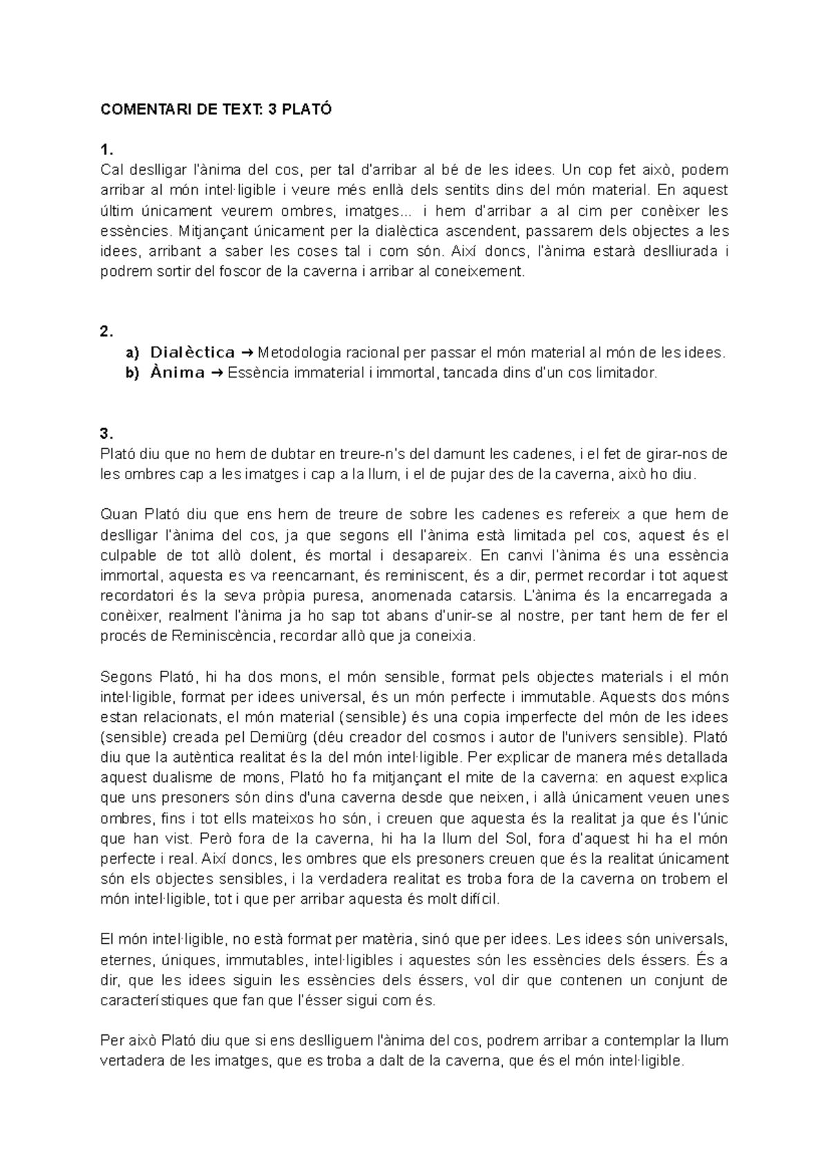 Comentari De Text P LATÓ - COMENTARI DE TEXT: 3 PLATÓ 1. Cal Deslligar ...