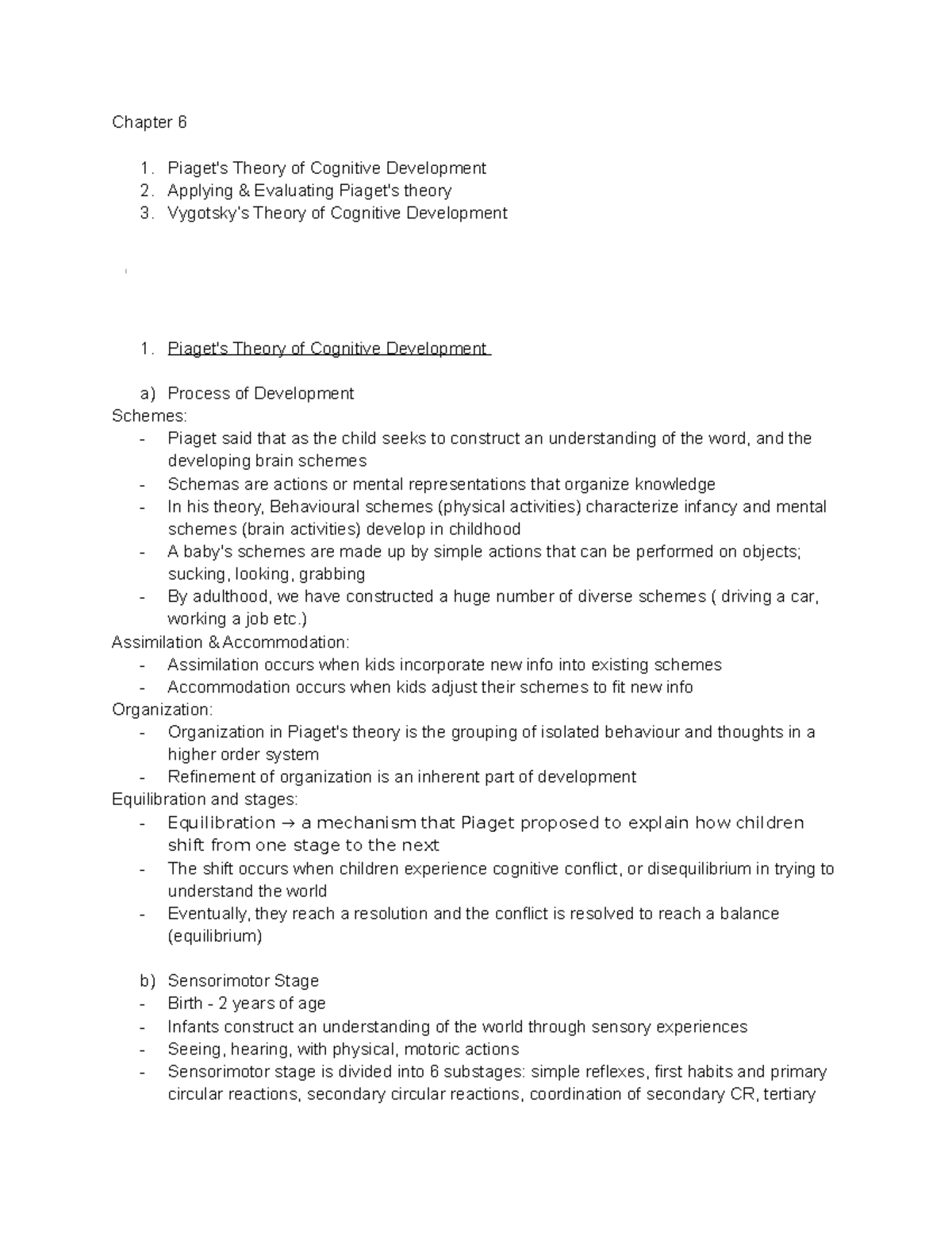 323- Unit 3 (CH 6) - unit 3 ch. 6 notes - Chapter 6 Piaget's Theory of ...