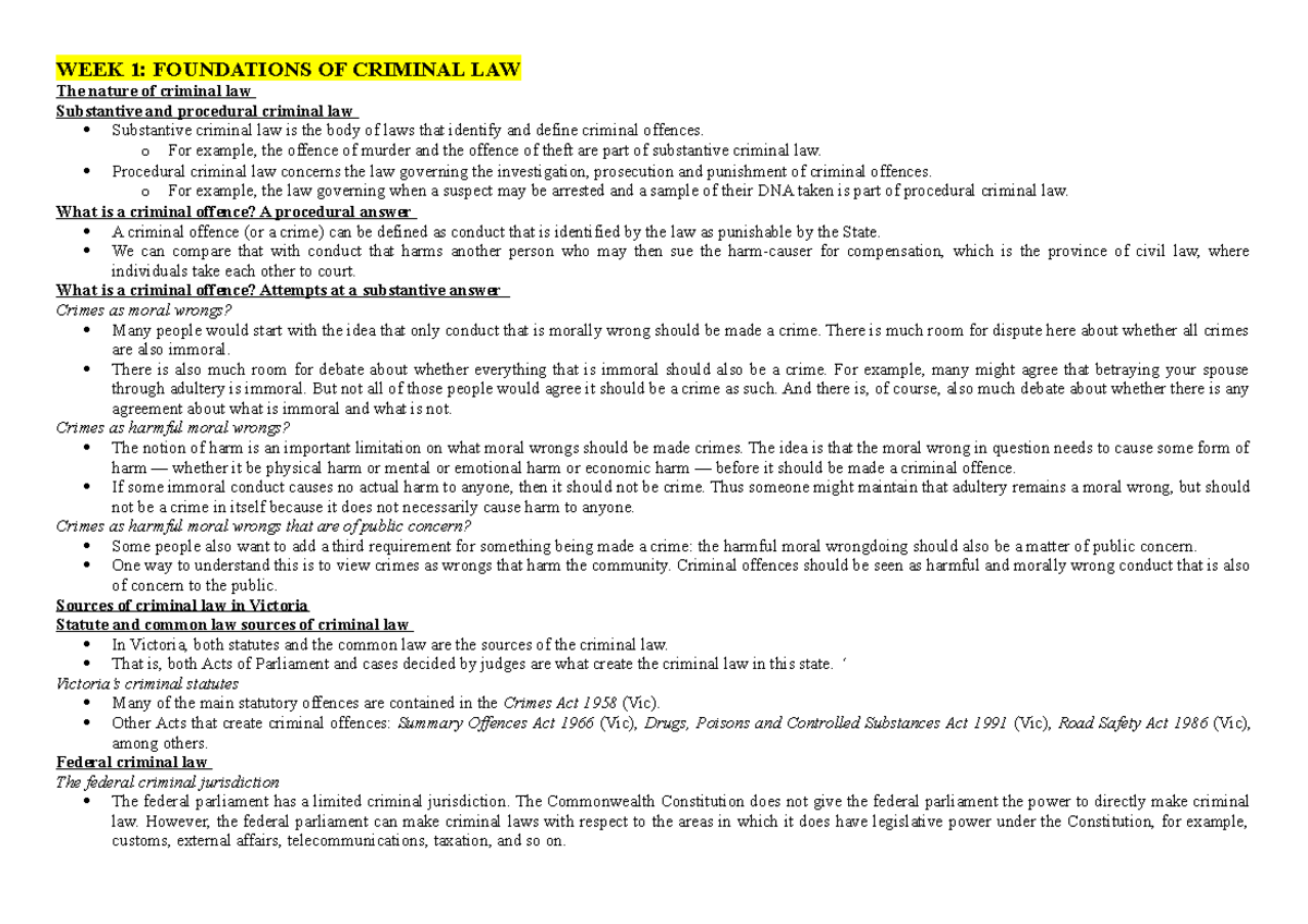 LAW2CRL Principles of Criminal Law Semester Notes 2020 - WEEK 1 ...