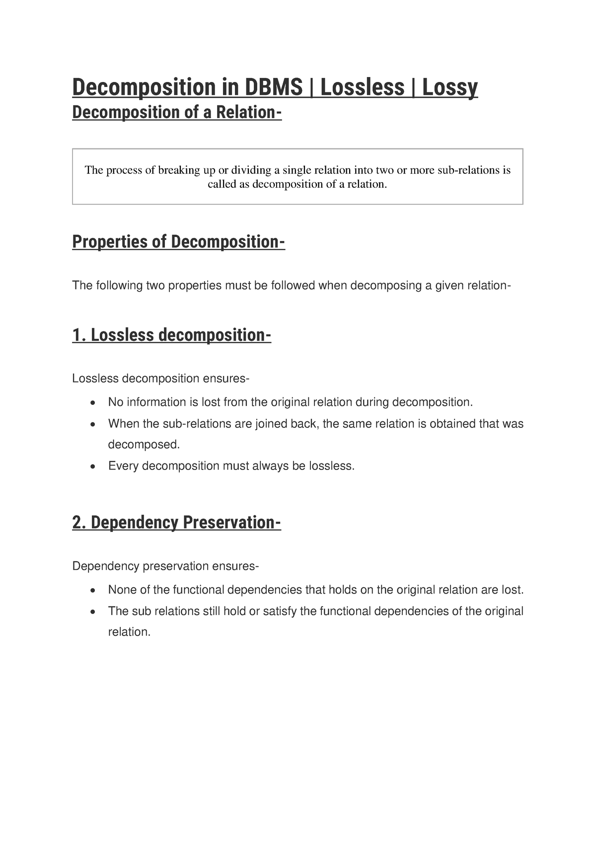 dbms-lossy-and-lossless-decomposition-decomposition-in-dbms