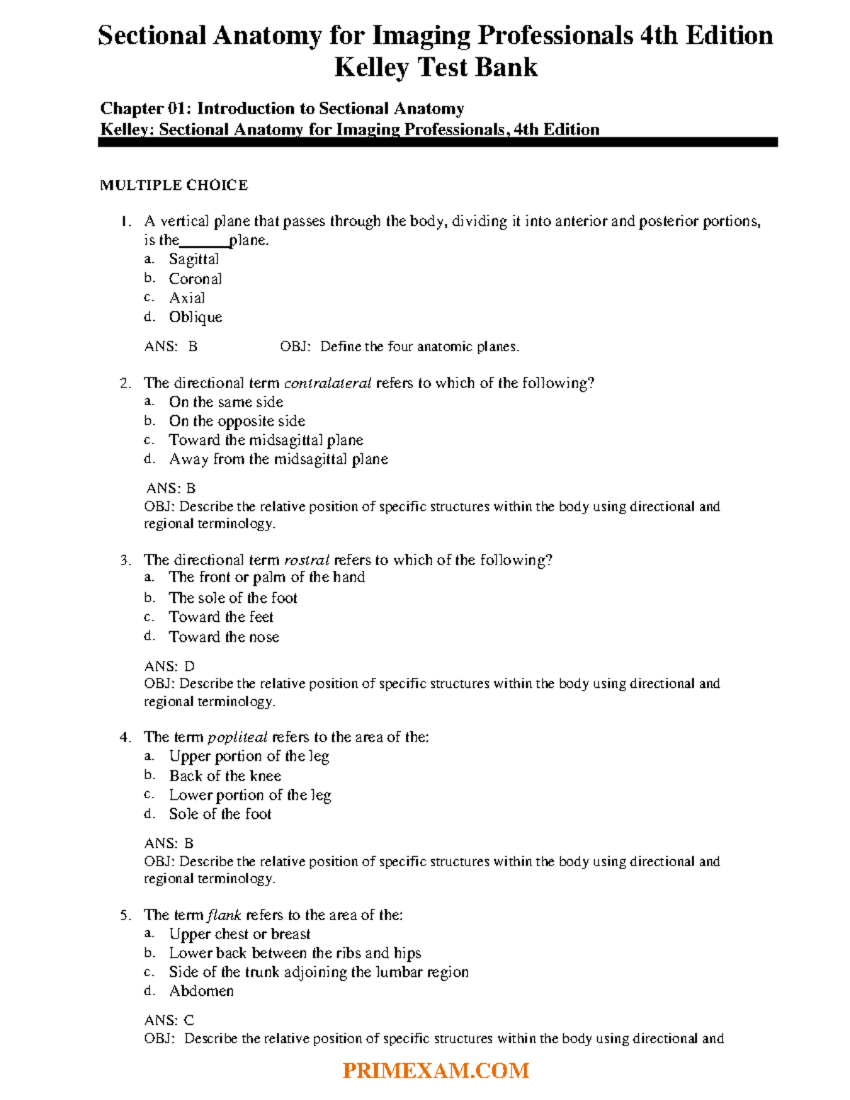 Chap 1 test bank - Sectional Anatomy for Imaging Professionals 4th ...