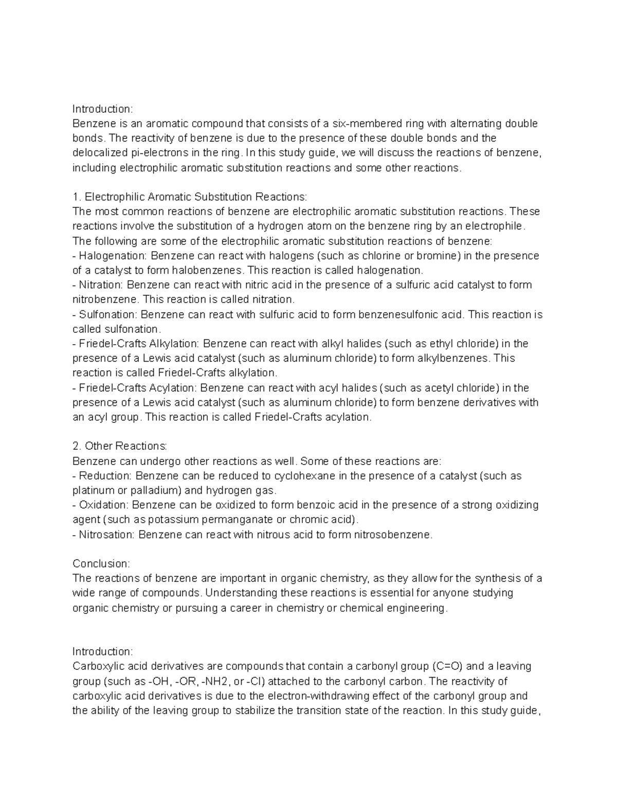 Reactions of Benzene and Carboxylic Acids Study Guide - Introduction ...