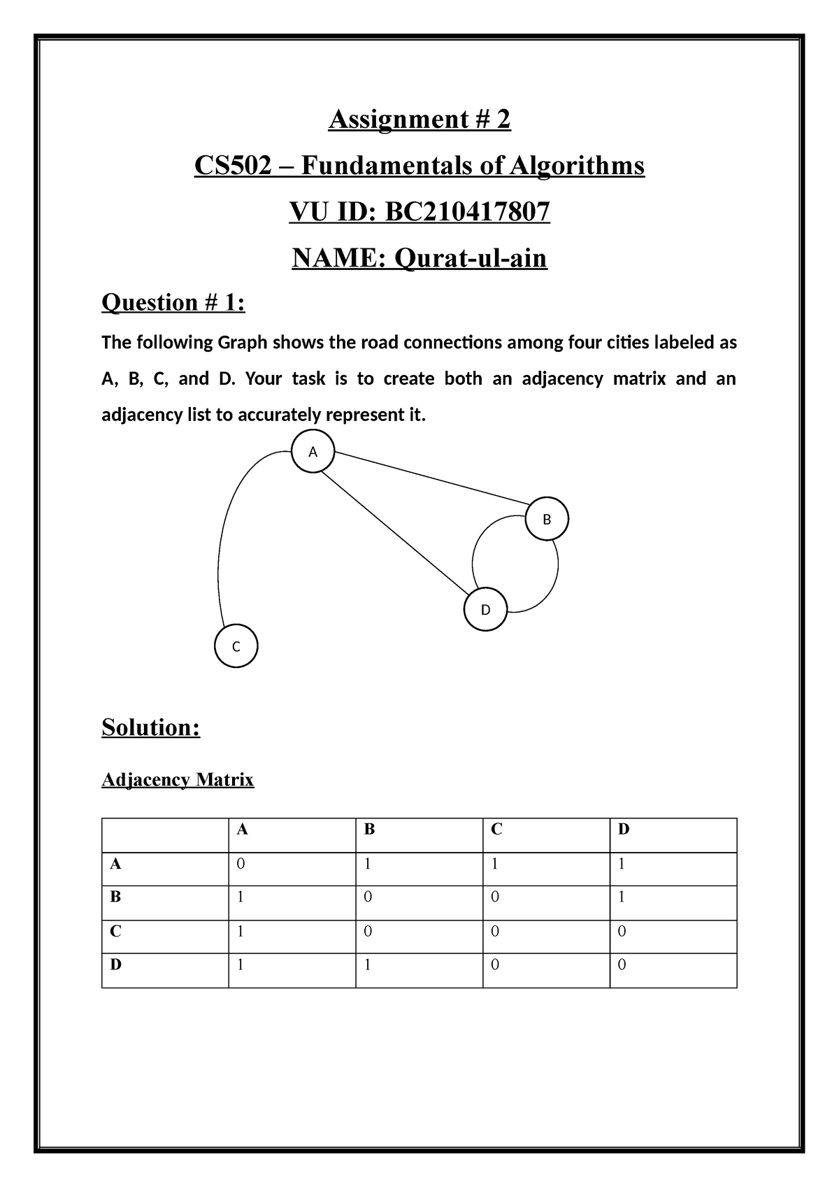 Assignmentcs502 - Assignment # 2 CS502 – Fundamentals Of Algorithms VU ...