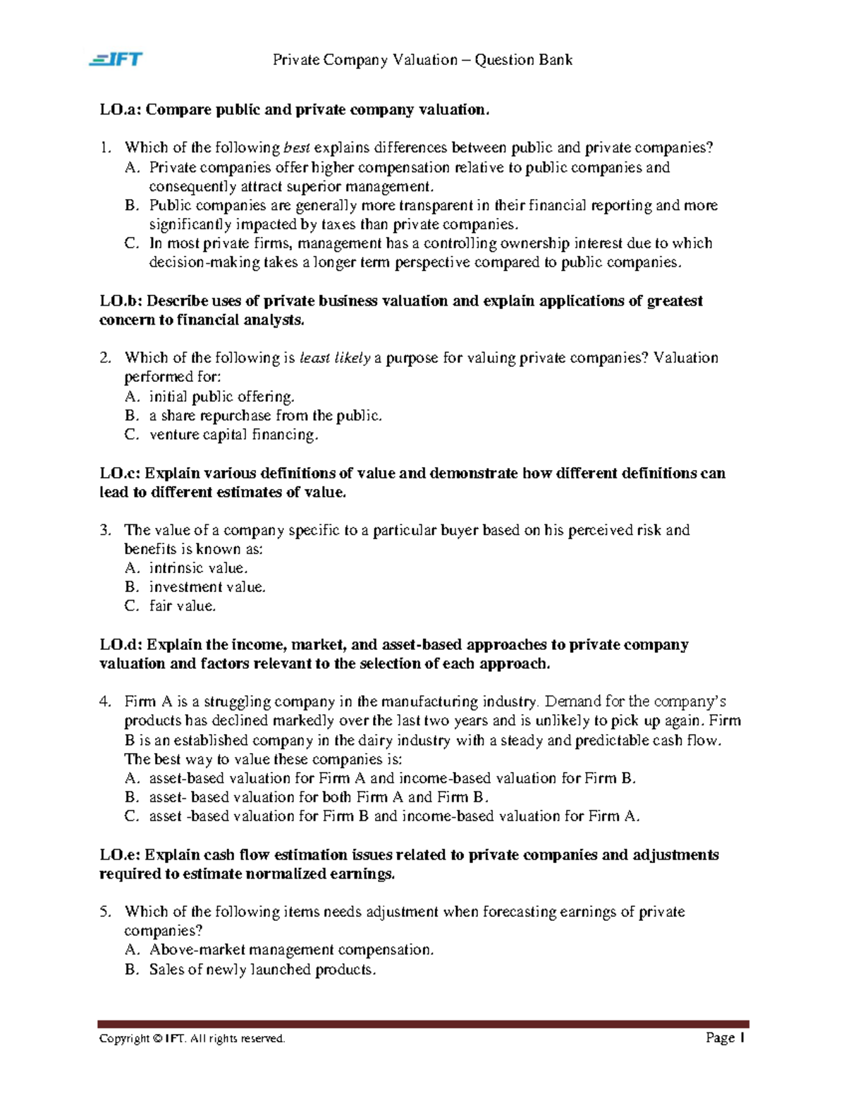 Ch11 pdf - jvyftrdfx - LO: Compare public and private company valuation ...