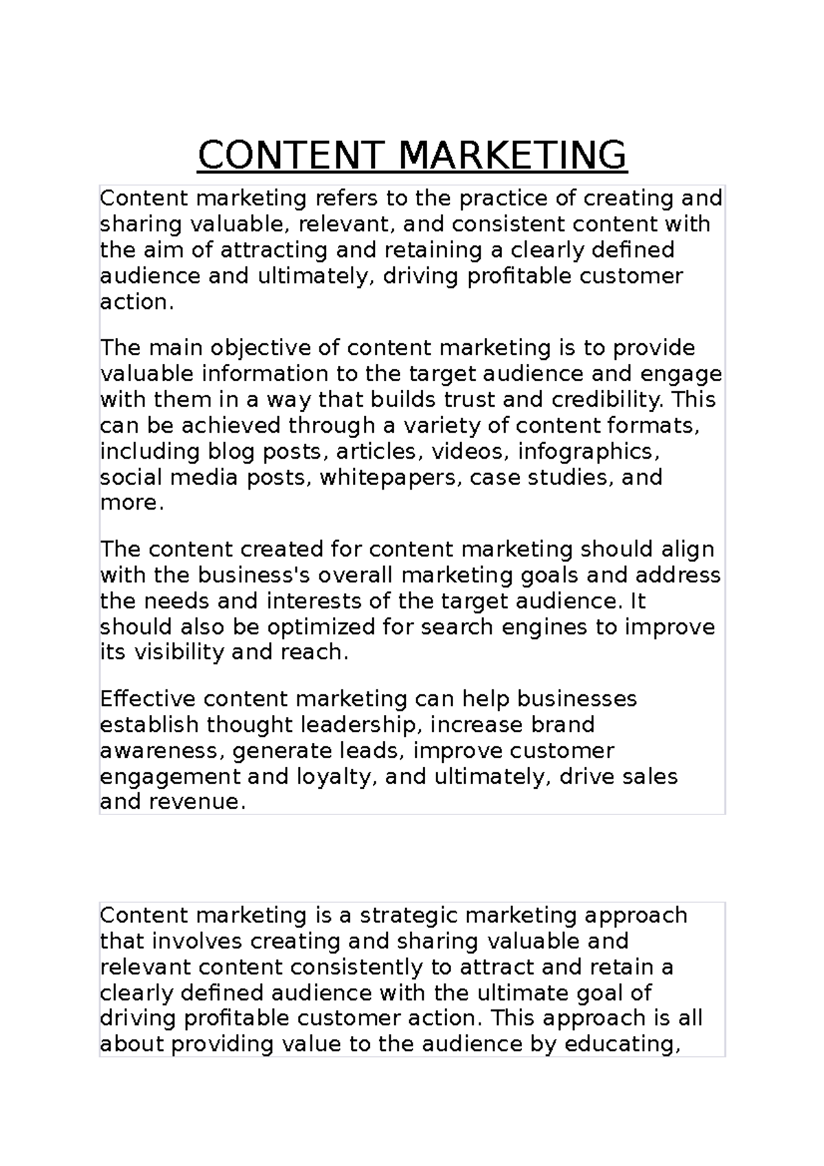 content marketing thesis