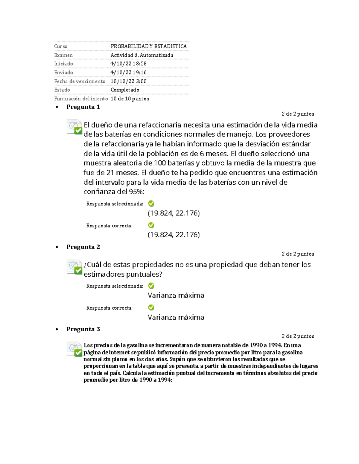 Automatizada 3 - Curso PROBABILIDAD Y ESTADISTICA Examen Actividad 6 ...
