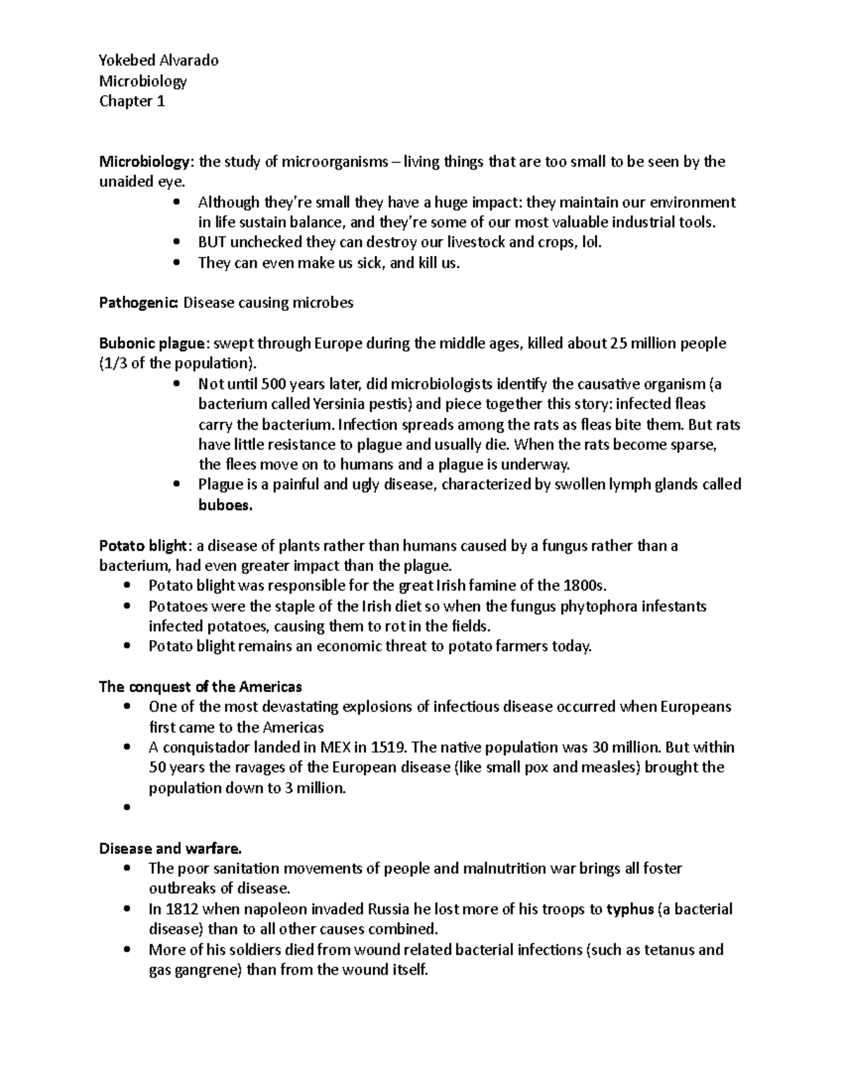 Micro Ch 1 - Lecture notes 3 - Yokebed Alvarado Microbiology Chapter 1 ...