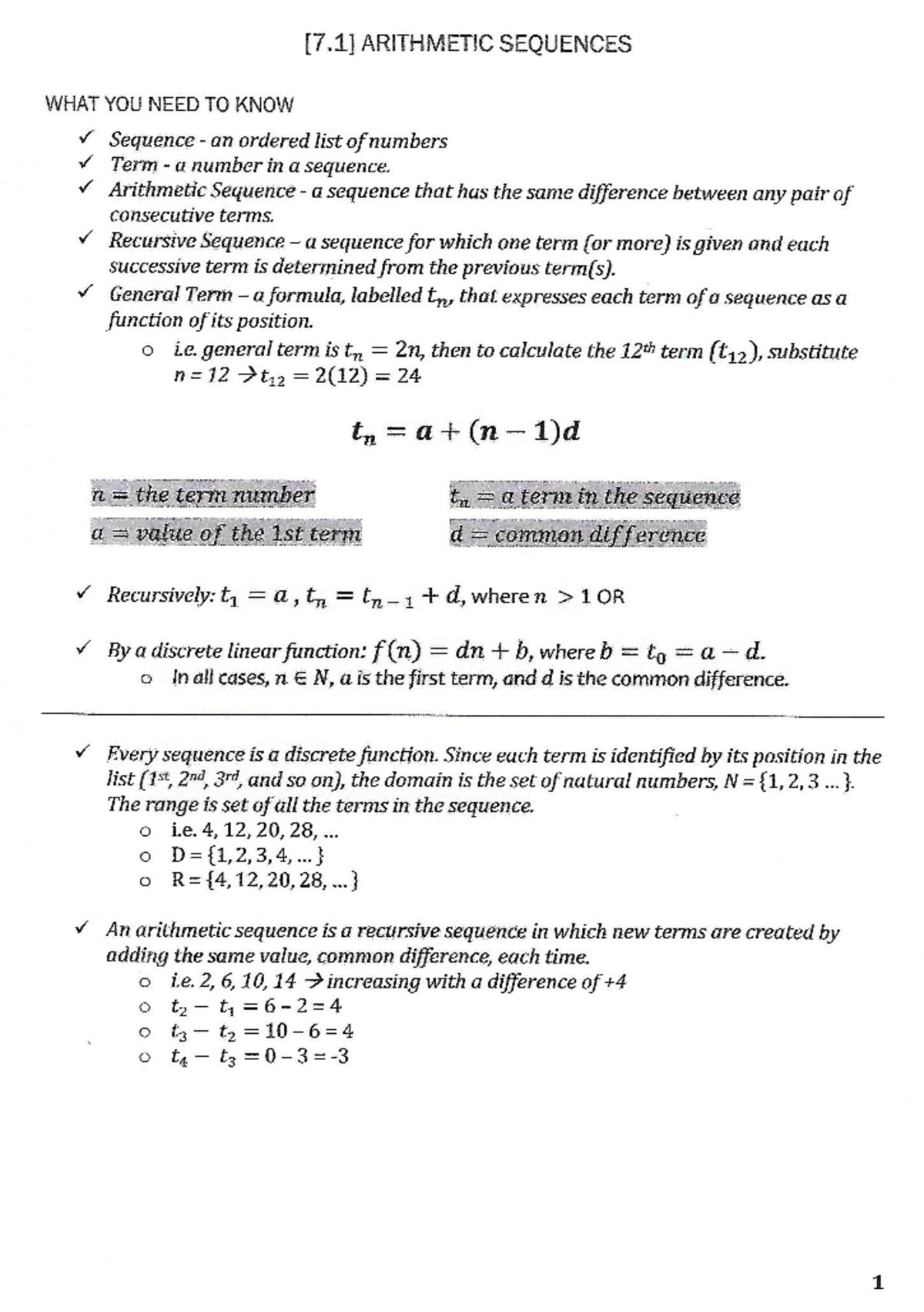 7.1 Arithmetic Sequences - Notes [Teacher] - Studocu