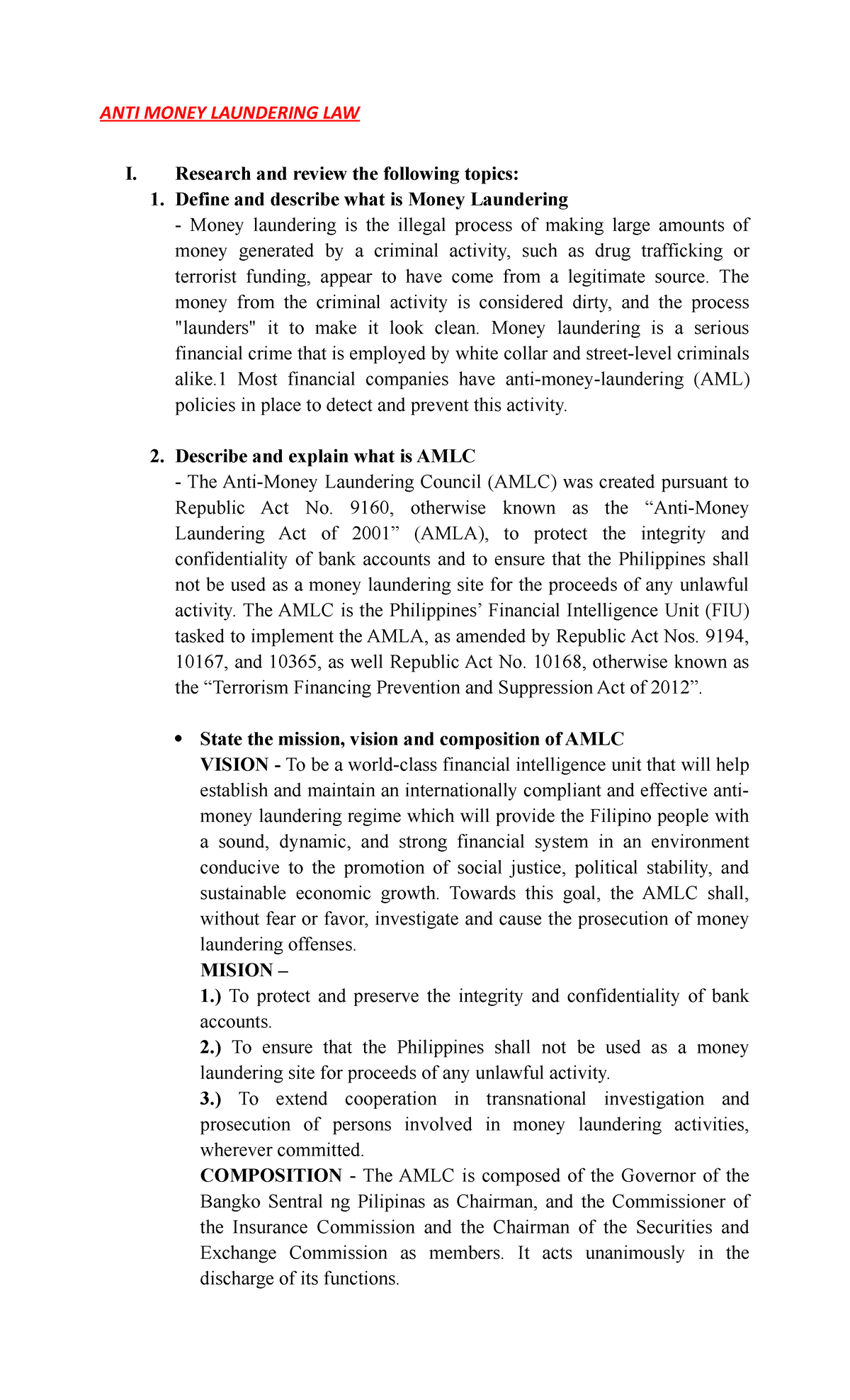 anti money laundering research topics