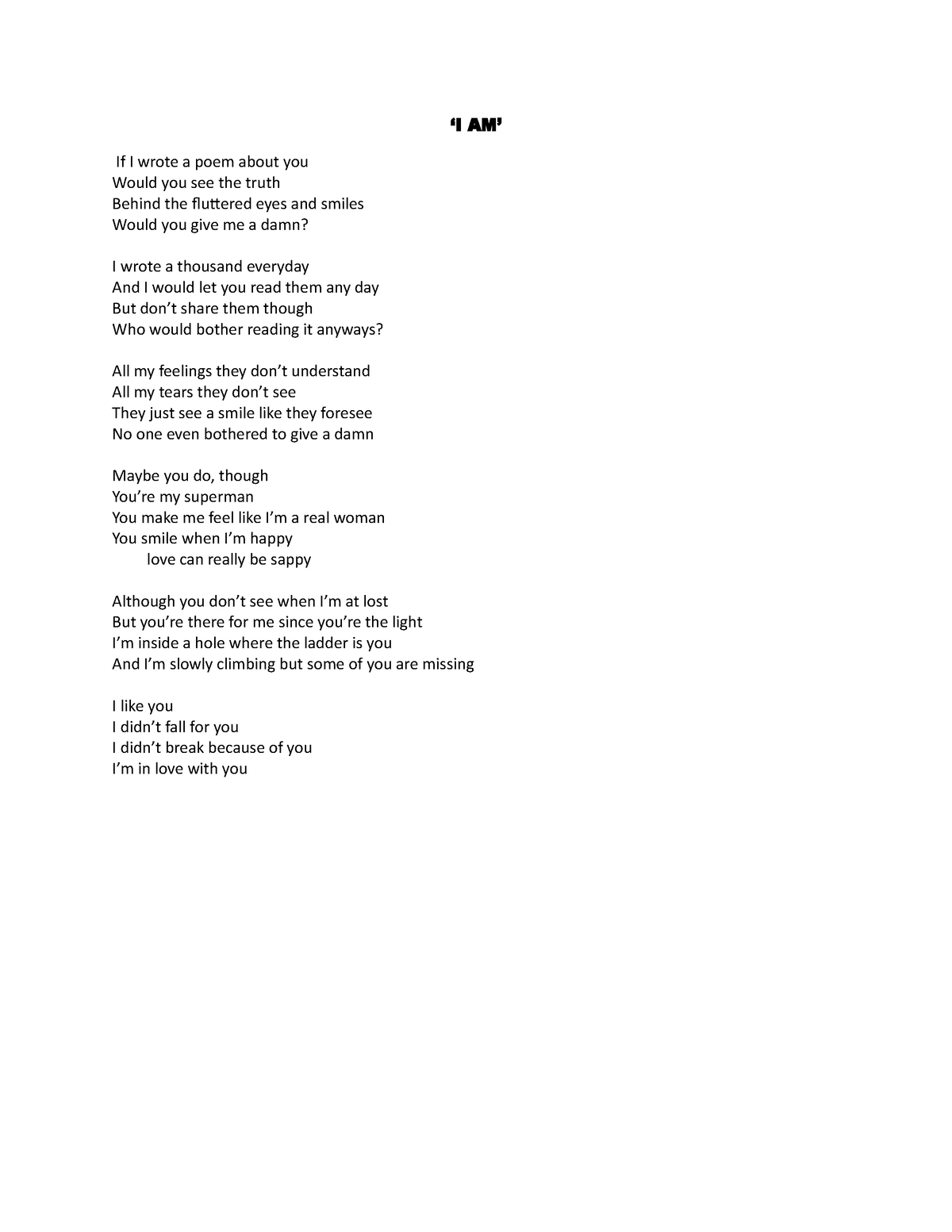 I AM - Here i am , loving u. - ‘I AM’ If I wrote a poem about you Would ...