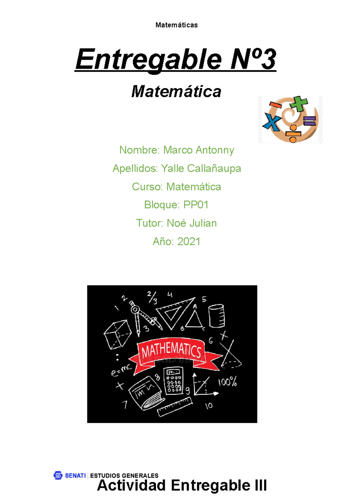 Actividad Entregable 003 Matematica. La Ctibidad Esta Resuelta ...