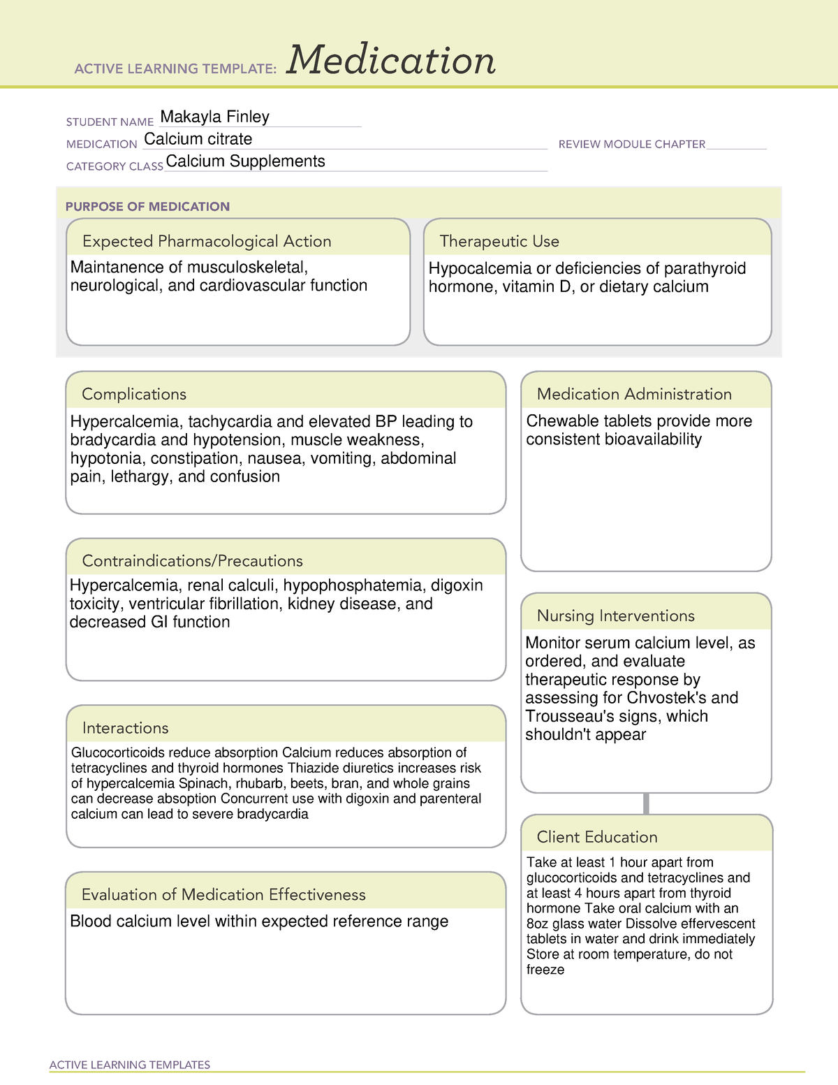 Medication ALT Calcium Citrate - ACTIVE LEARNING TEMPLATES Medication ...