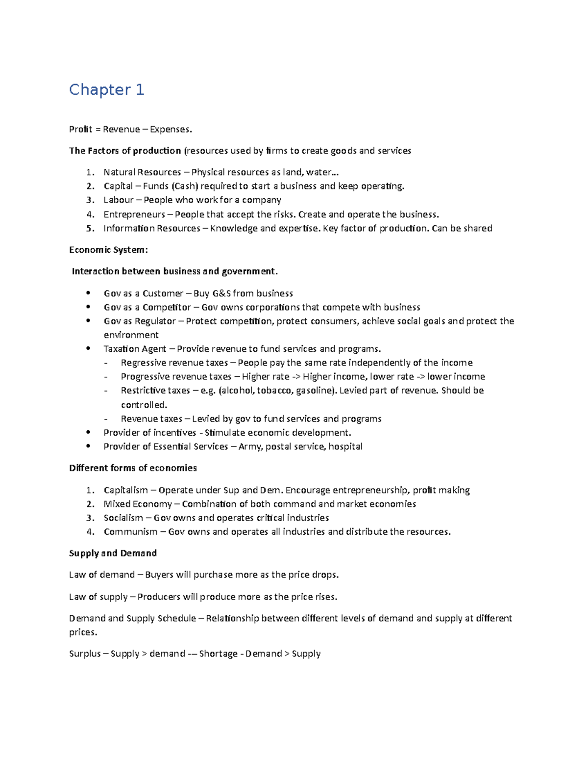Chapter 1-4 - Summary Business Essentials - Chapter 1 Profit = Revenue ...