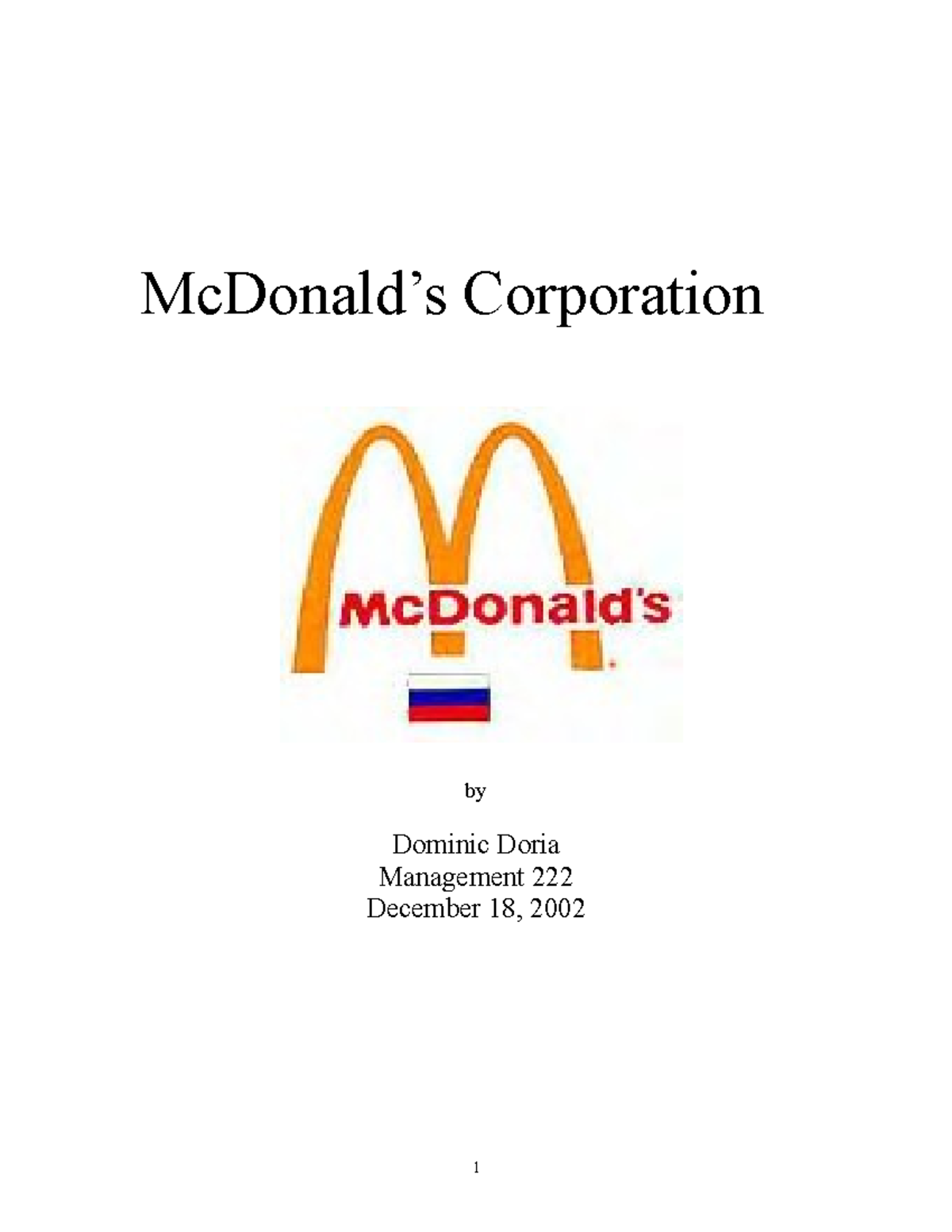 222dominic's paper 2 Case study McDonald’s Corporation by Dominic