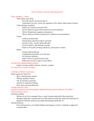 Exam three review - COM 240 Intro to Organizational Communication ...
