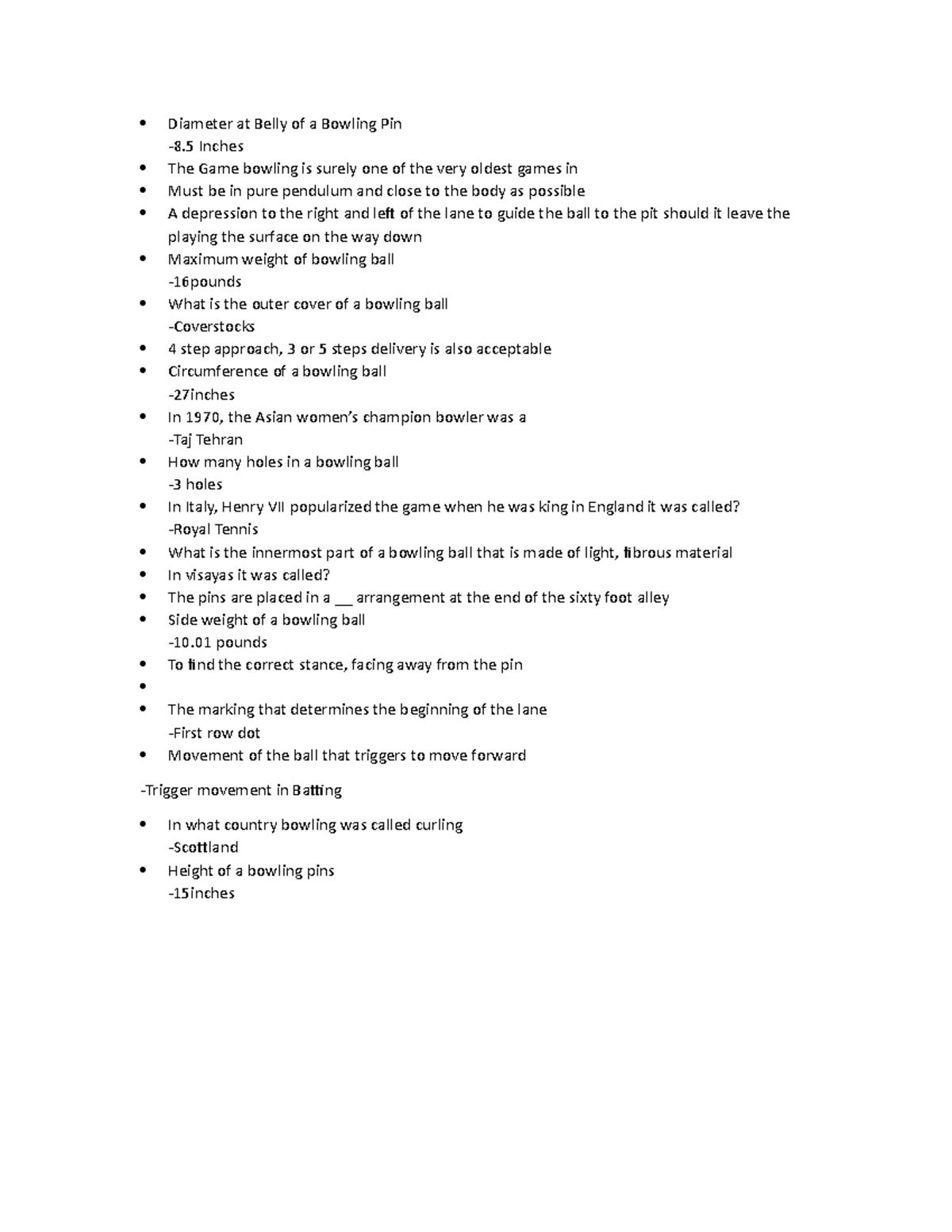 Peexam Lecture notes 1211 Diameter at Belly of a Bowling Pin 8