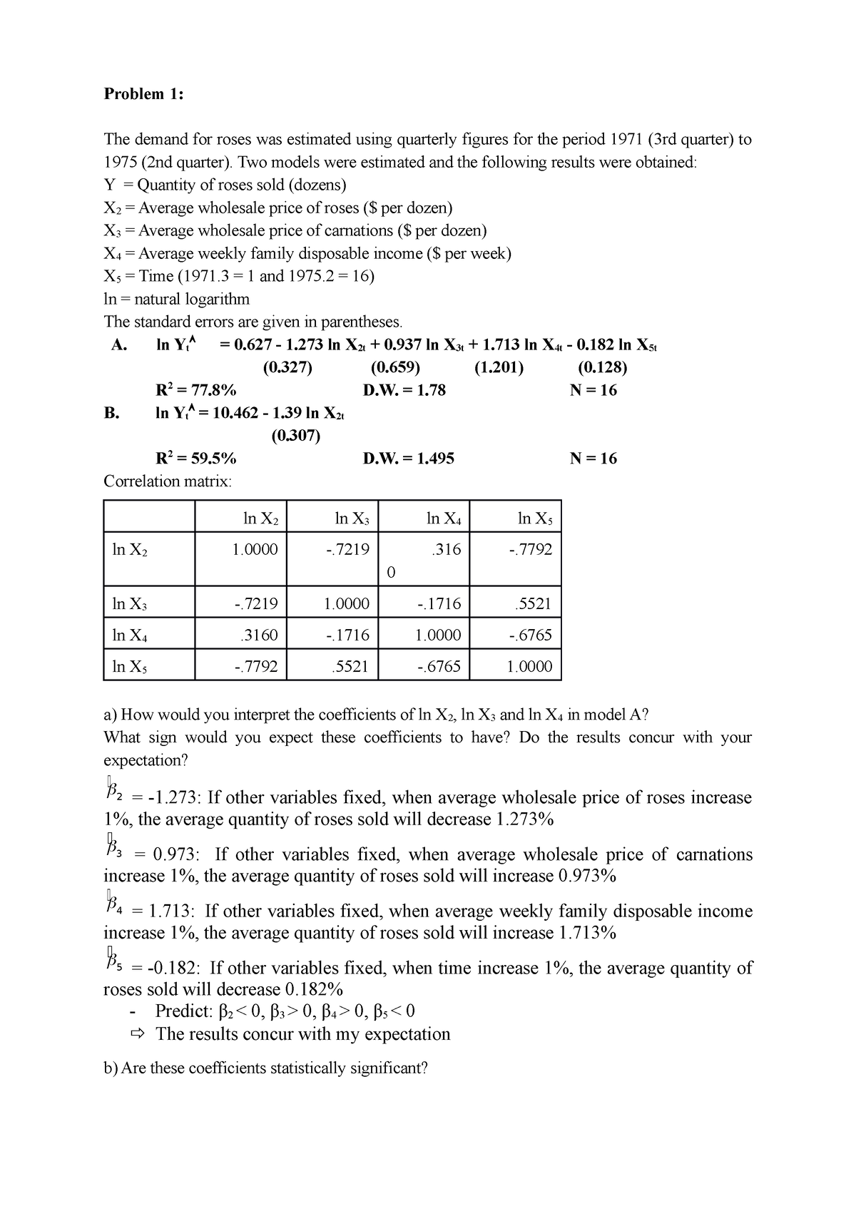 econometrics assignment example