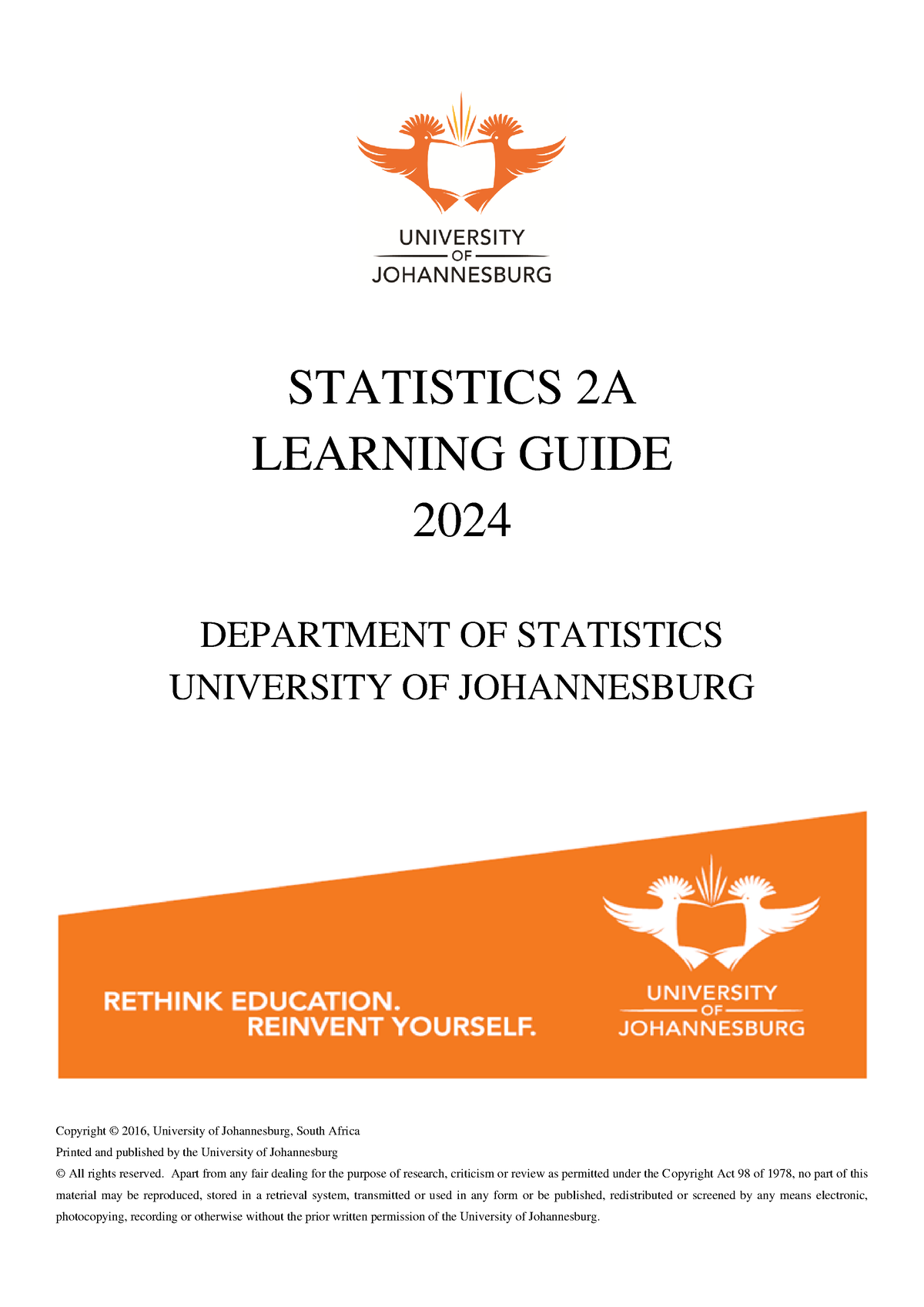 STA02A2 Learning Guide 2024 STATISTICS 2A LEARNING GUIDE 2024