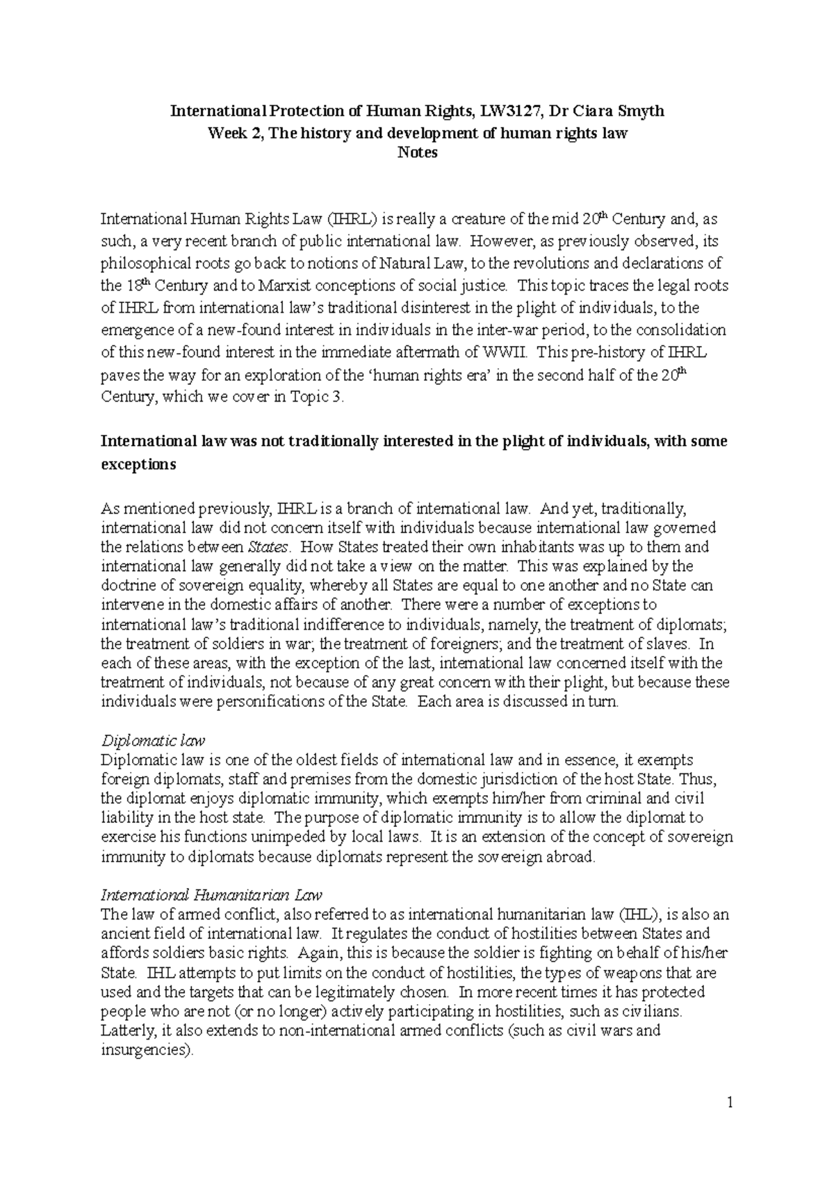 History and development Notes - International Protection of Human ...