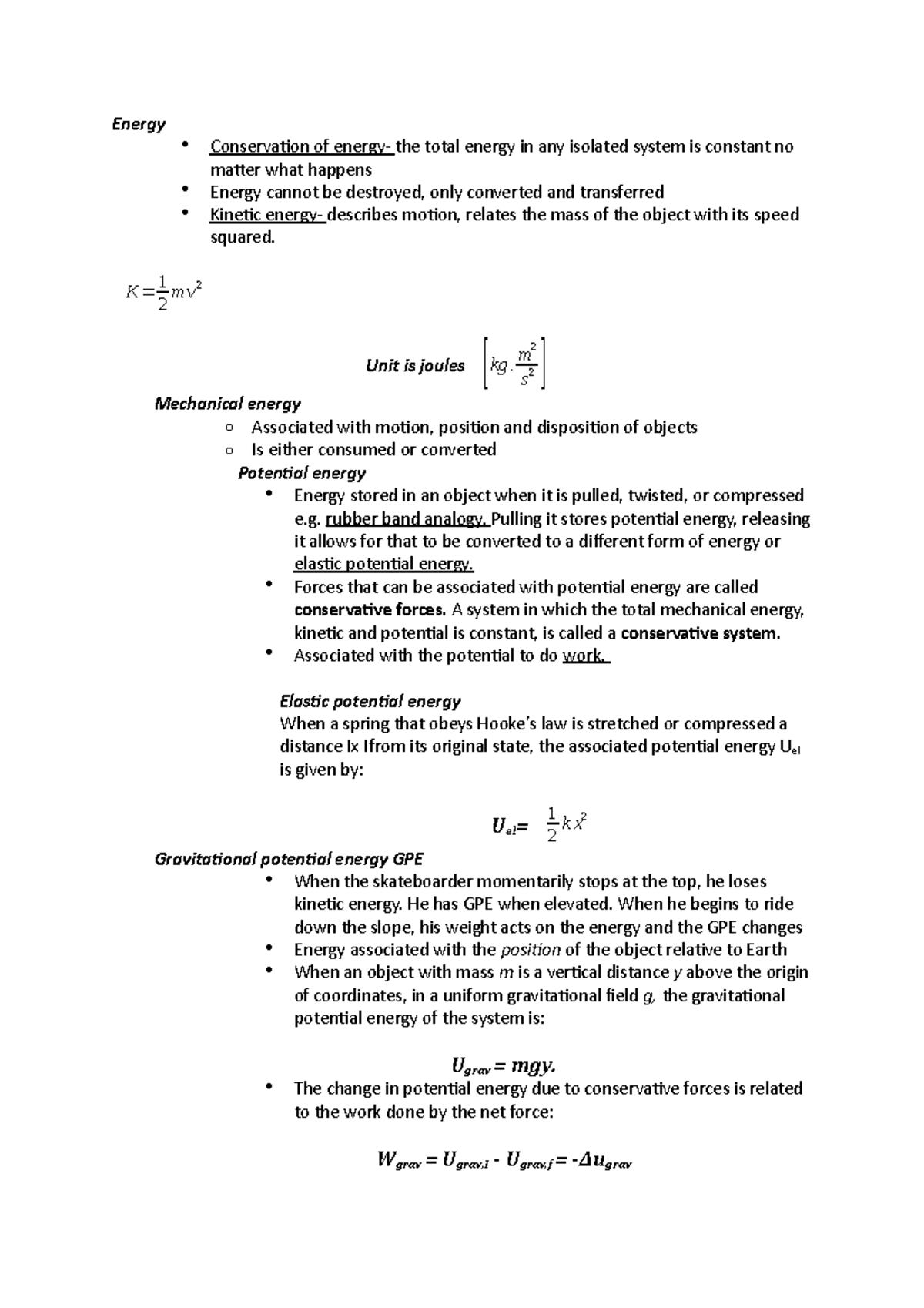 Physical aspects of nature Energy and work Energy Conservaion of