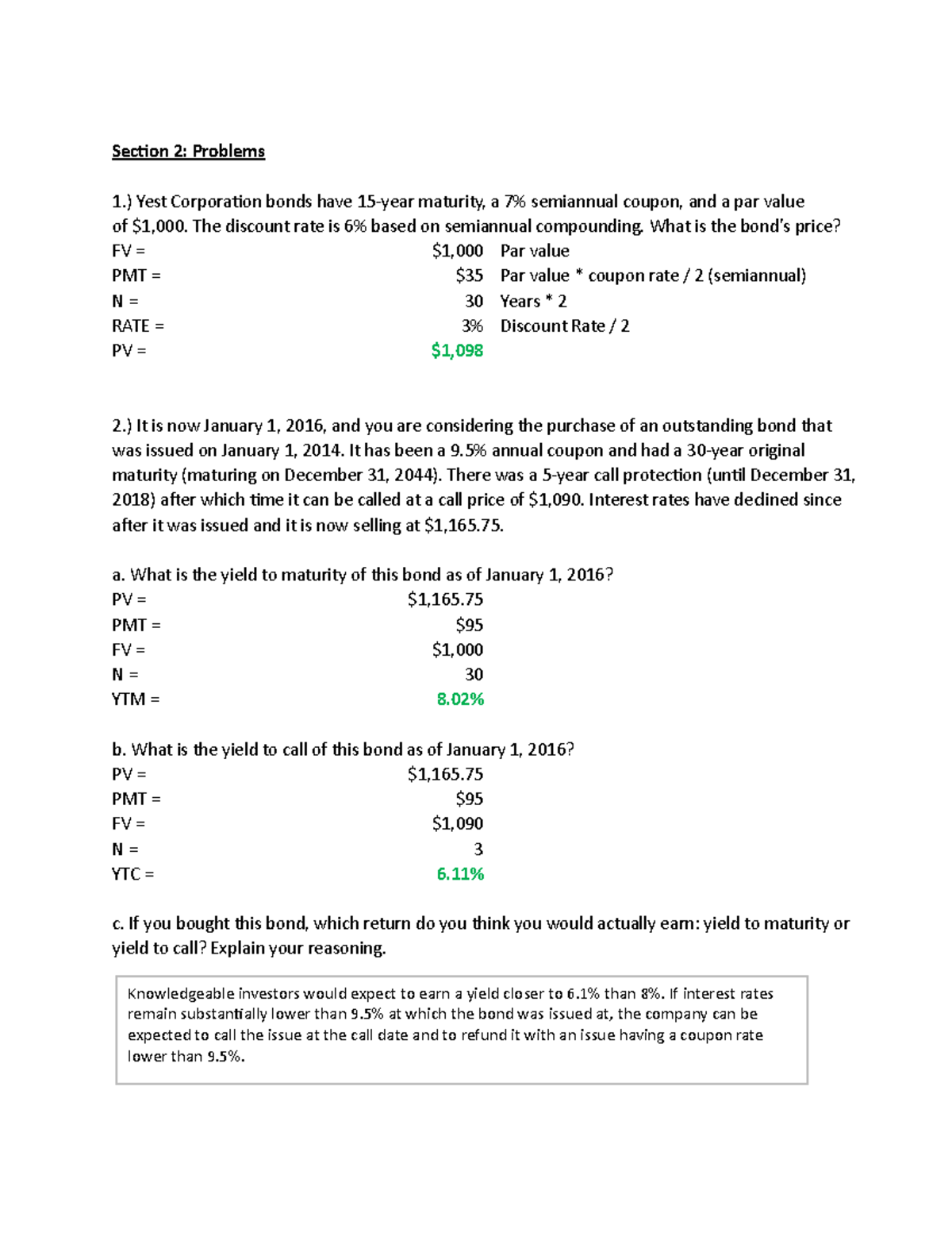 Financial Management Exam 2 Review Problems Section 2 Problems 1