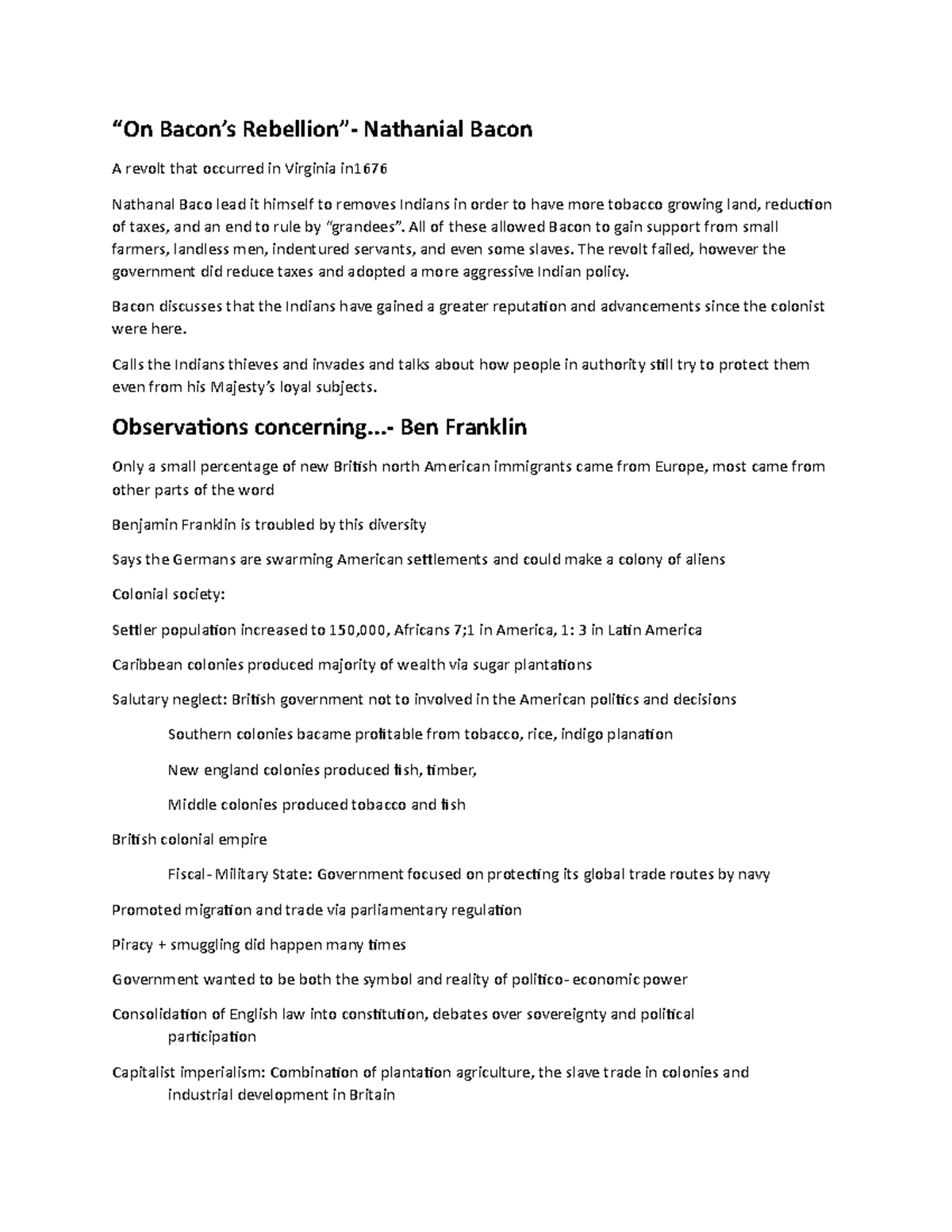 Indepth look on American society “On Bacon’s Rebellion” Nathanial