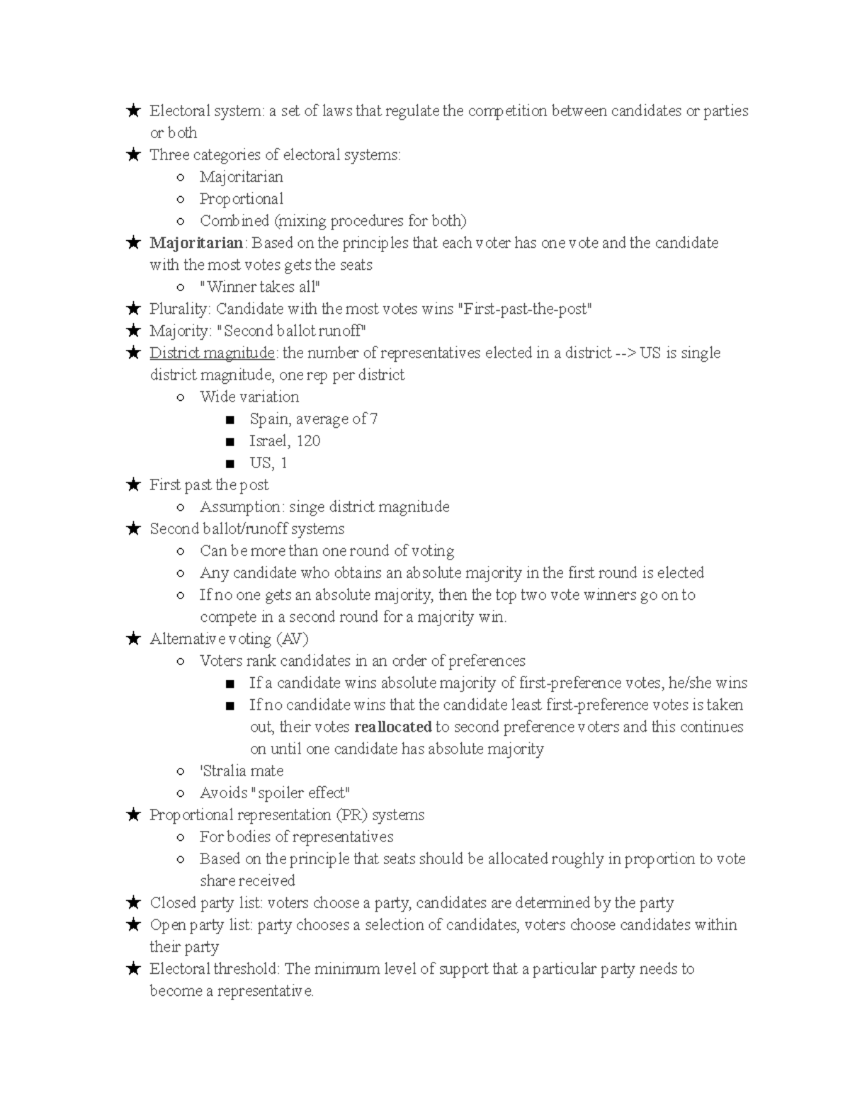 February 26 Notes - ★ Electoral system: a set of laws that regulate the ...