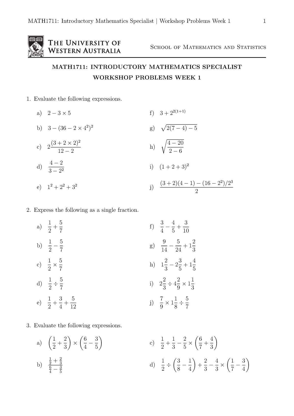 Tutorial work - tutorial questions 1-13, lecturer: Miccal Mathews ...