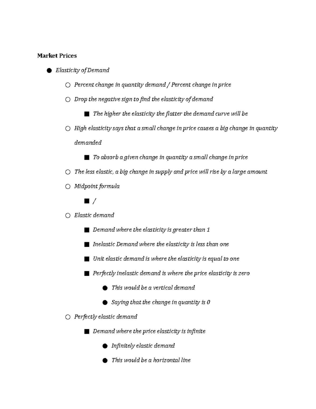 Chapter 4 Market Prices - Market Prices Elasticity of Demand Percent ...