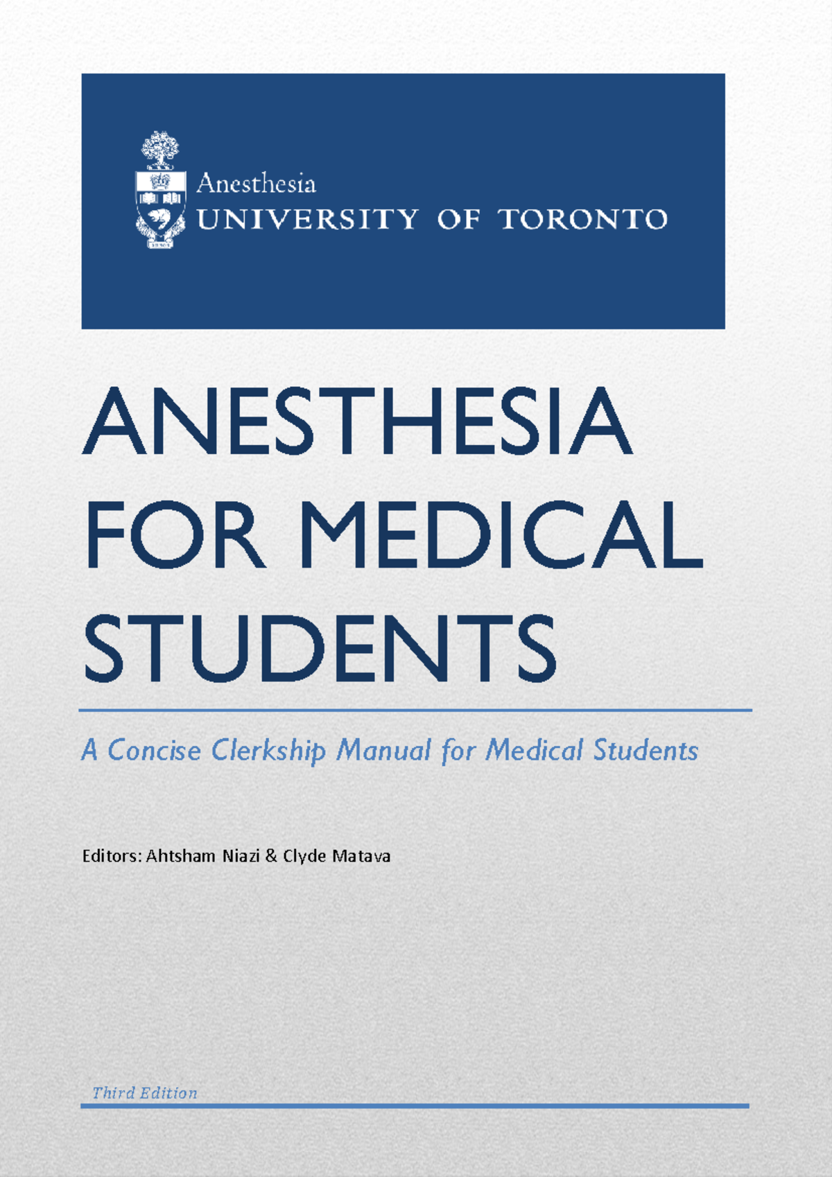 Anesthesia for Medical Students Manual 201920 ANESTHESIA FOR MEDICAL
