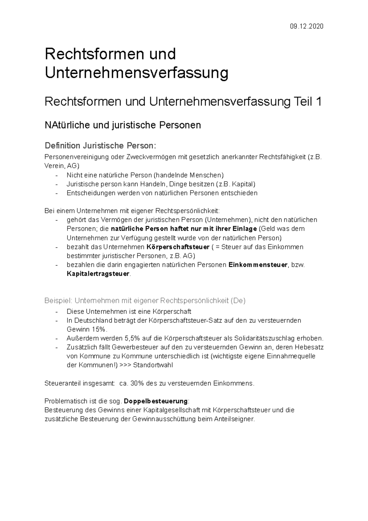 W7 Rechtsformen Und Unternehmensverfassung - Rechtsformen Und ...