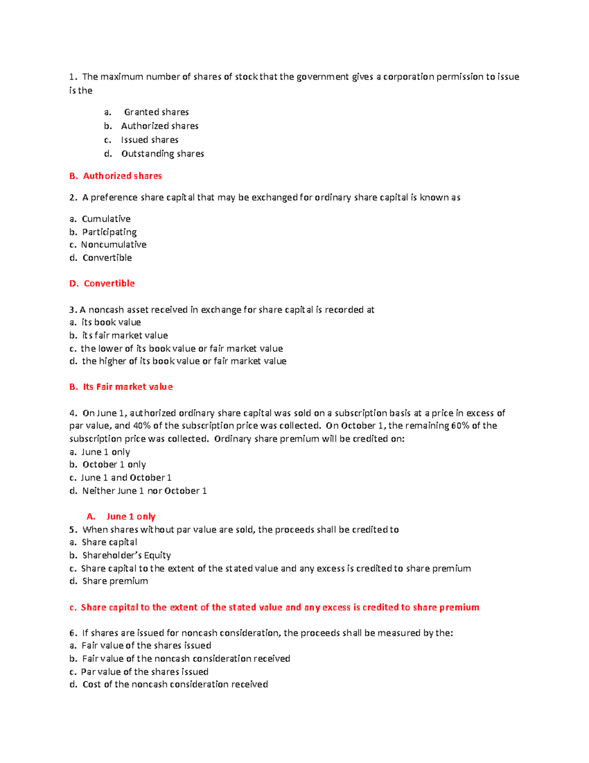 Partnership and Corporation Accounting Multiple Choice Quiz The