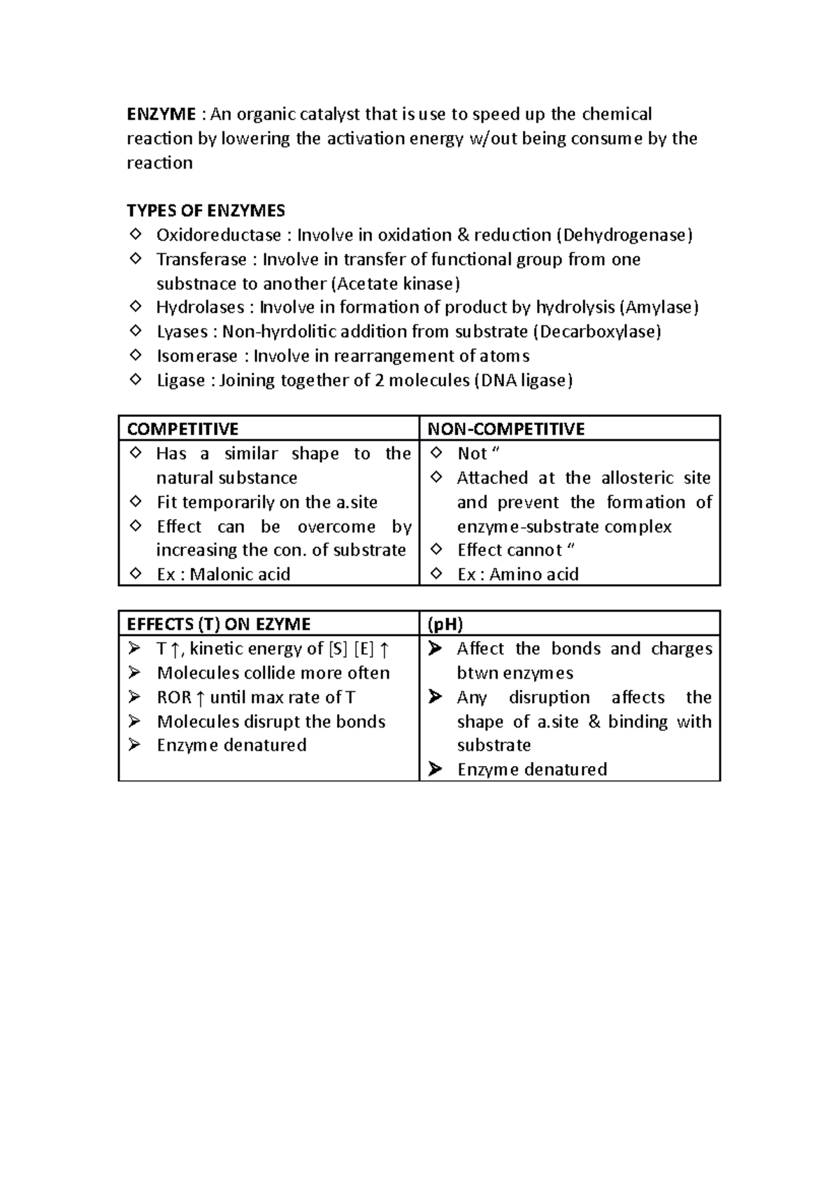 Enzyme ENZYME An organic catalyst that is use to speed up the