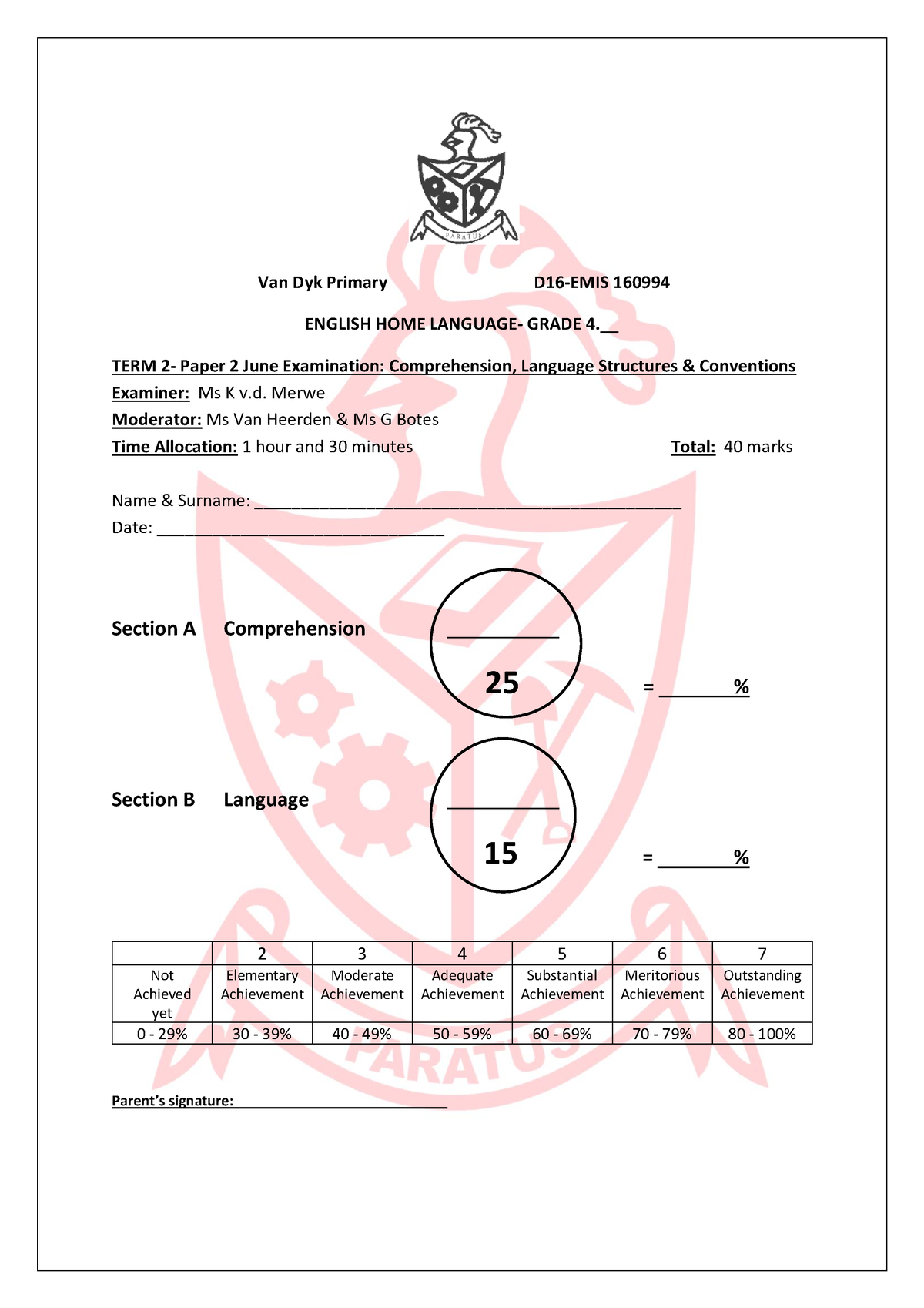 2018 June Exam Paper 2 - English Grade 4 June Exam - Van Dyk Primary ...