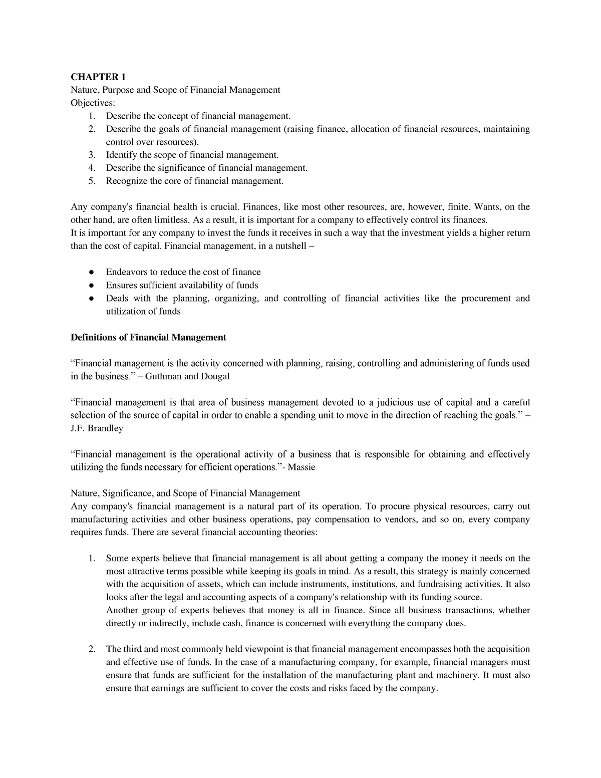 Lesson 1 - CHAPTER 1 Nature, Purpose and Scope of Financial Management ...